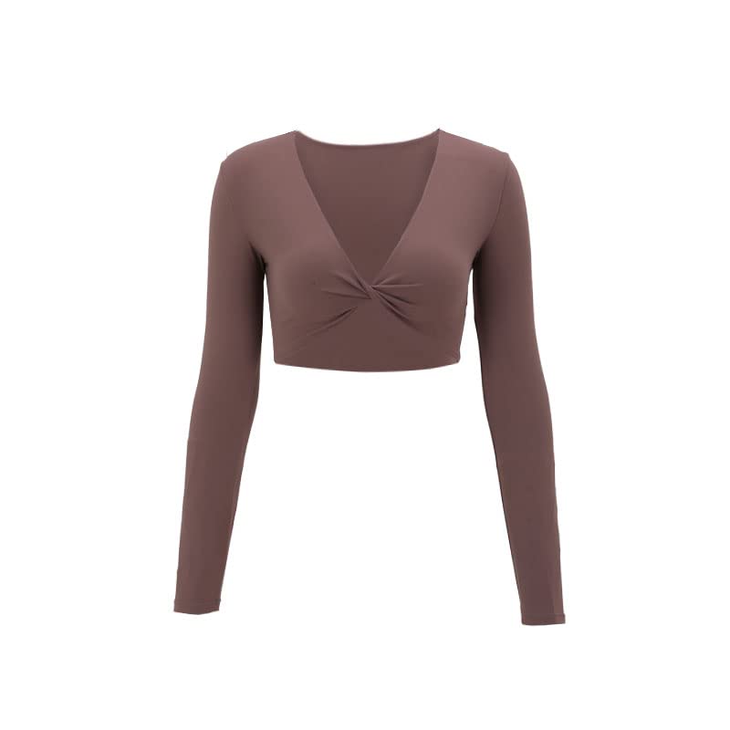 Aoxjox Long Sleeve Crop Tops for Women Sienna Twist Deep V Workout Crop T Shirt Top