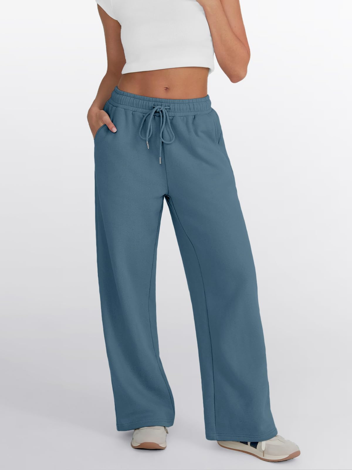 Trendy Queen Womens Wide Leg Sweatpants High Waisted Baggy Lounge Pants Drawstring Athletic Flared Joggers with Pockets