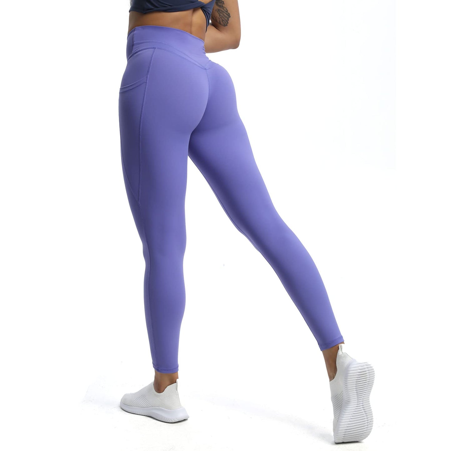 Aoxjox Trinity High Waisted Yoga Pants with Pockets for Women Tummy Control Cross-Waist Crossover Workout Leggings 26''