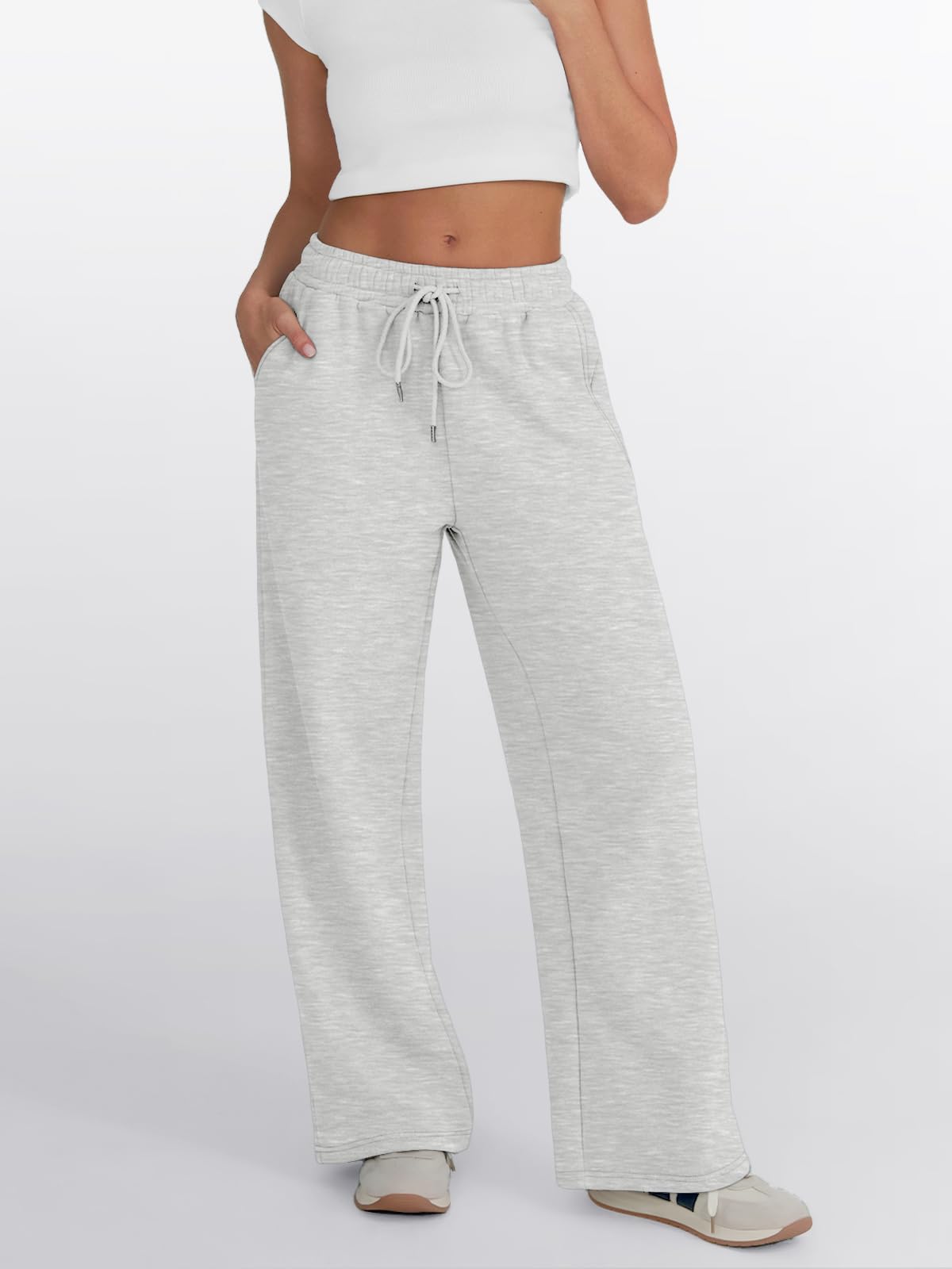 Trendy Queen Womens Wide Leg Sweatpants High Waisted Baggy Lounge Pants Drawstring Athletic Flared Joggers with Pockets