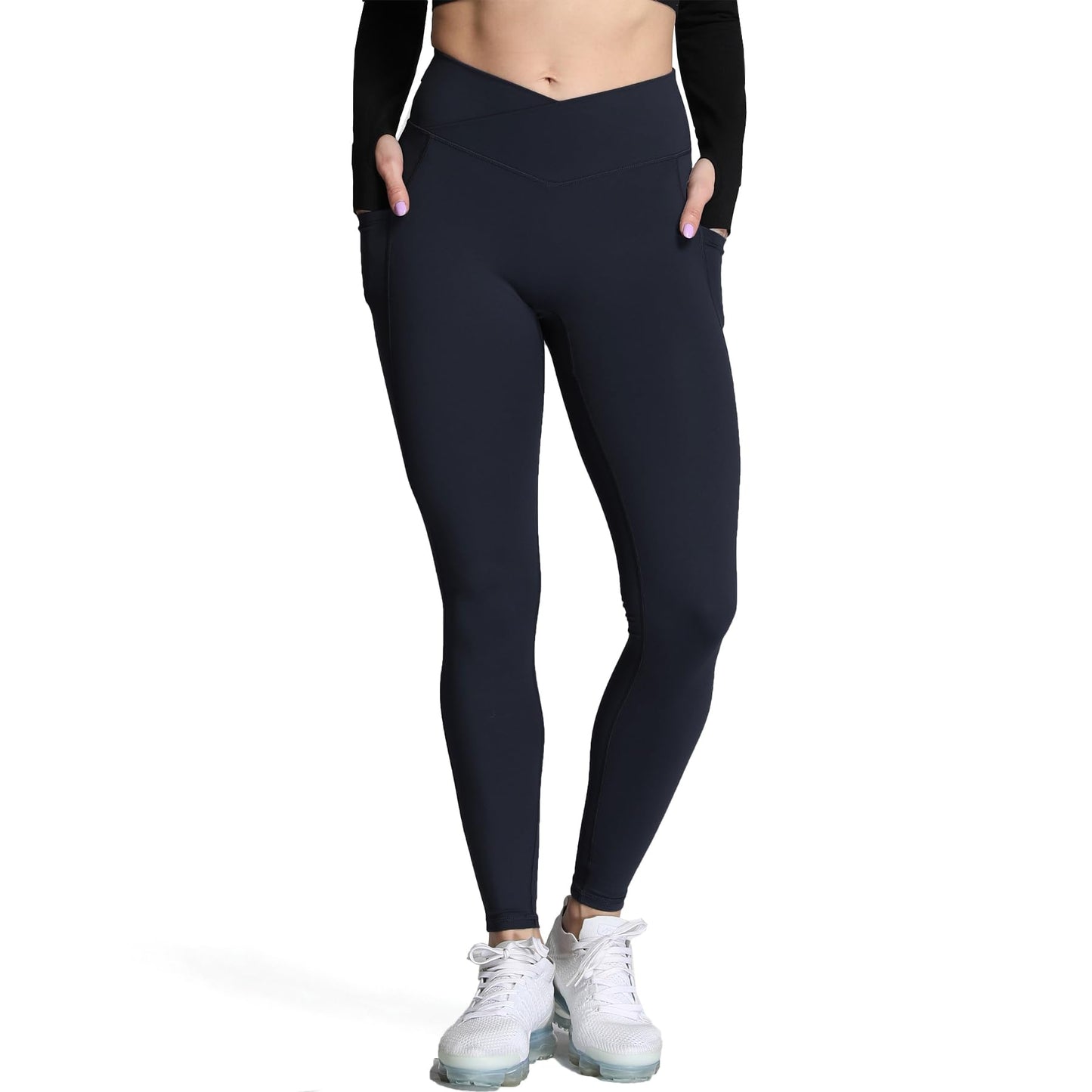 Aoxjox Trinity High Waisted Yoga Pants with Pockets for Women Tummy Control Cross-Waist Crossover Workout Leggings 26''