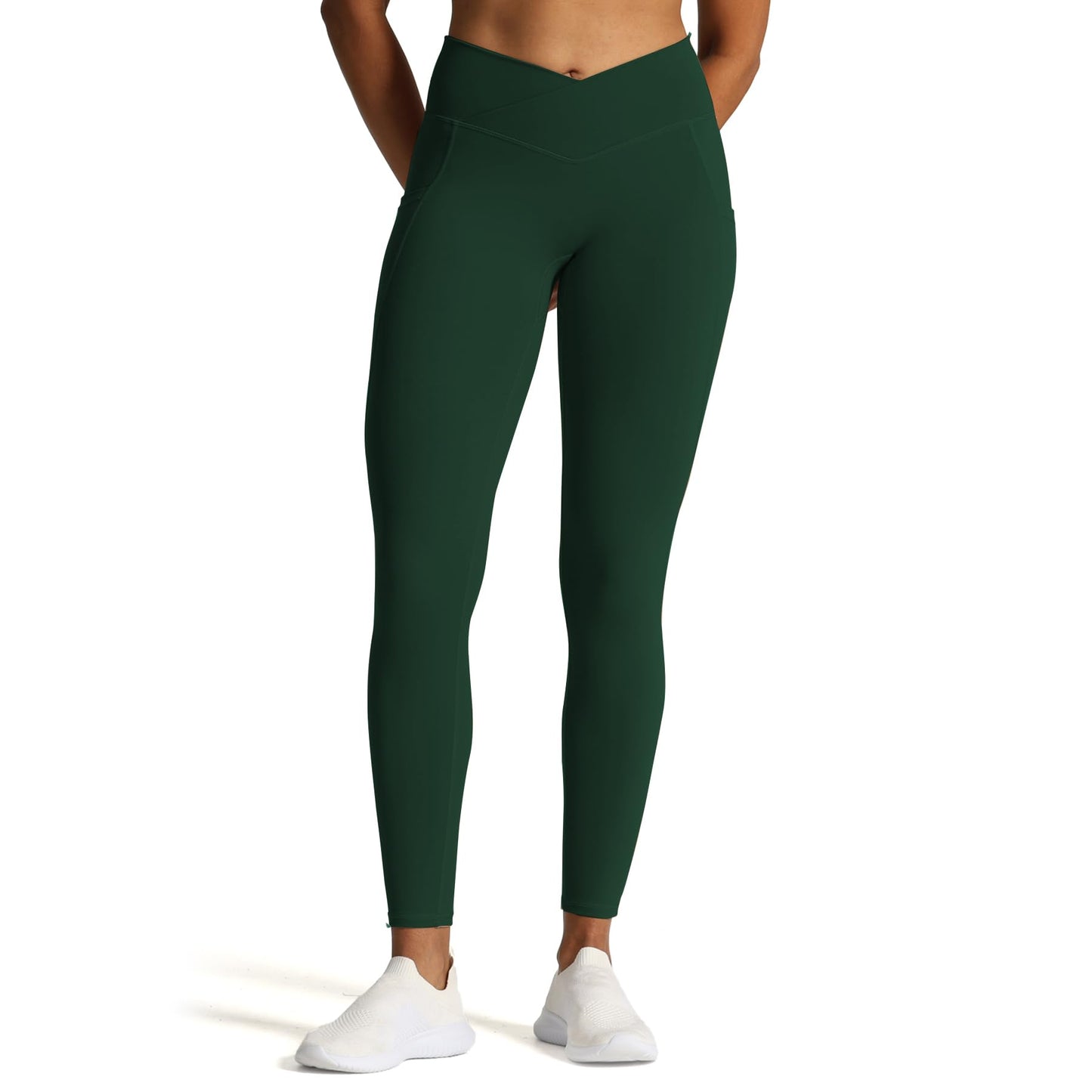 Aoxjox Trinity High Waisted Yoga Pants with Pockets for Women Tummy Control Cross-Waist Crossover Workout Leggings 26''