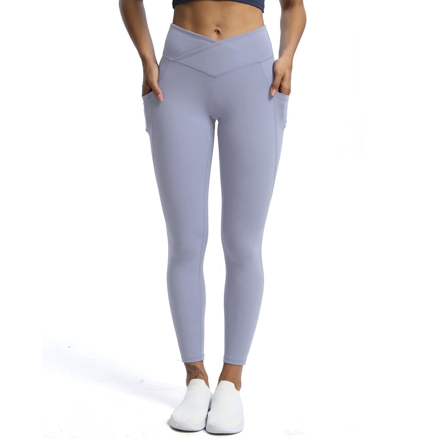 Aoxjox Trinity High Waisted Yoga Pants with Pockets for Women Tummy Control Cross-Waist Crossover Workout Leggings 26''