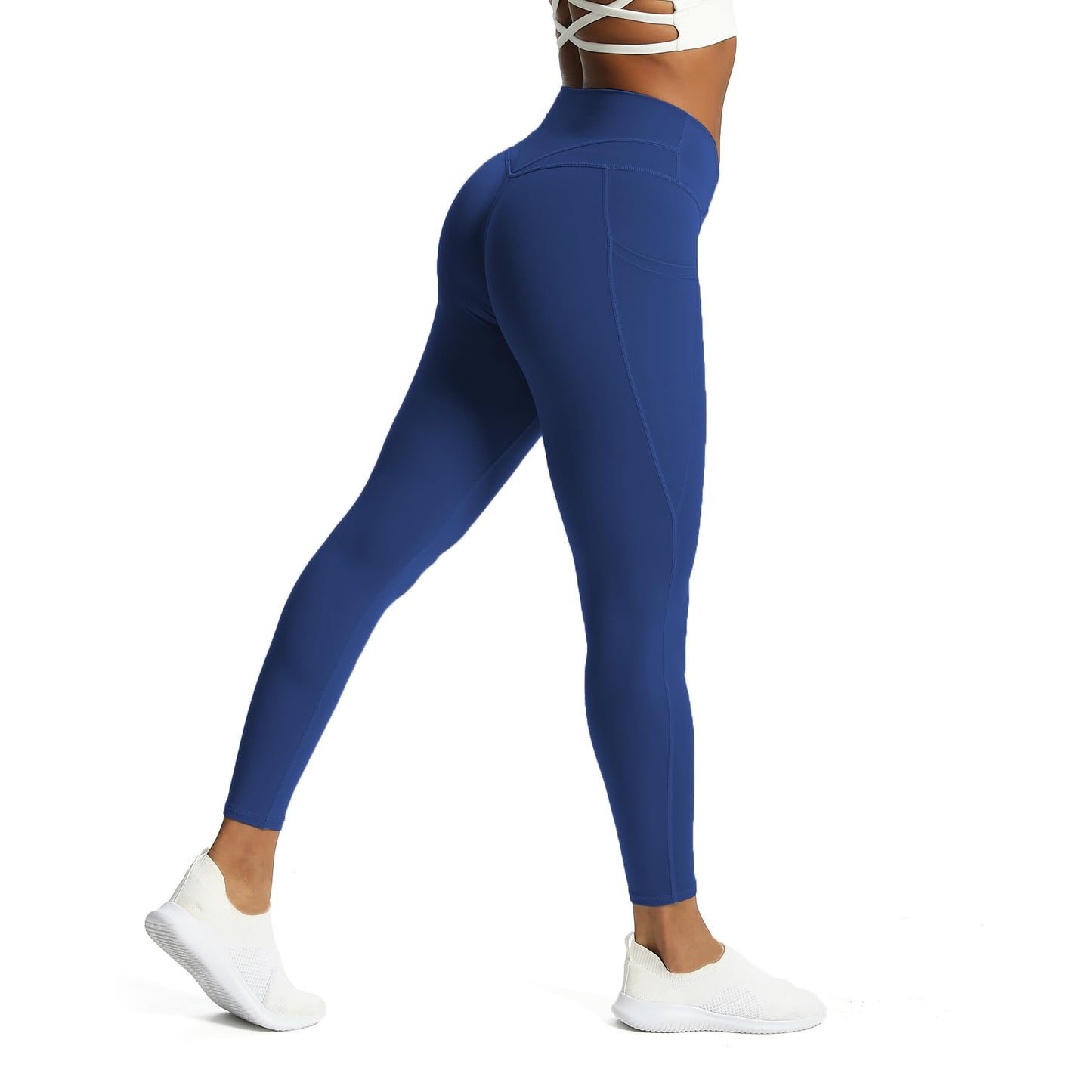 Aoxjox Trinity High Waisted Yoga Pants with Pockets for Women Tummy Control Cross-Waist Crossover Workout Leggings 26''