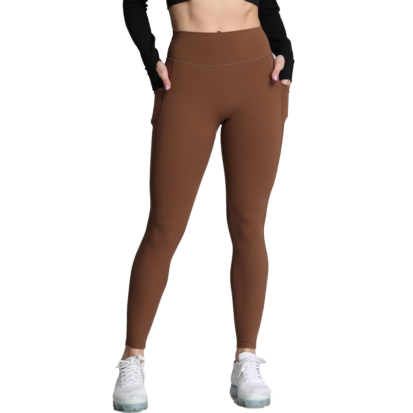 Aoxjox Trinity High Waisted Yoga Pants with Pockets for Women Tummy Control Cross-Waist Crossover Workout Leggings 26''