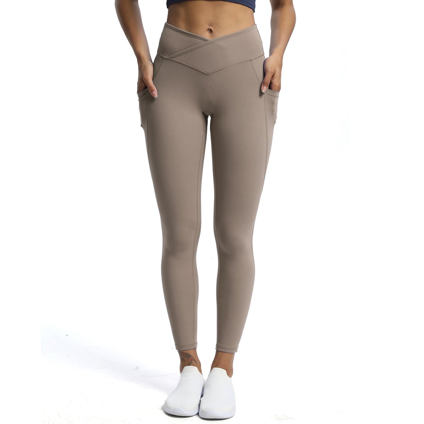 Aoxjox Trinity High Waisted Yoga Pants with Pockets for Women Tummy Control Cross-Waist Crossover Workout Leggings 26''