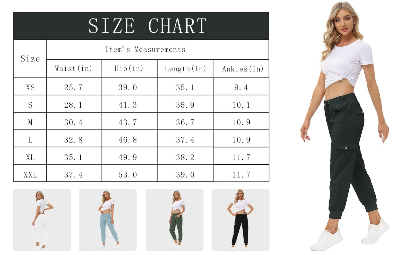 MoFiz Women's Lightweight Hiking Cargo Pants Outdoor Quick Dry Casual Travel Sweatpants Joggers Elastic Waist Button Pockets