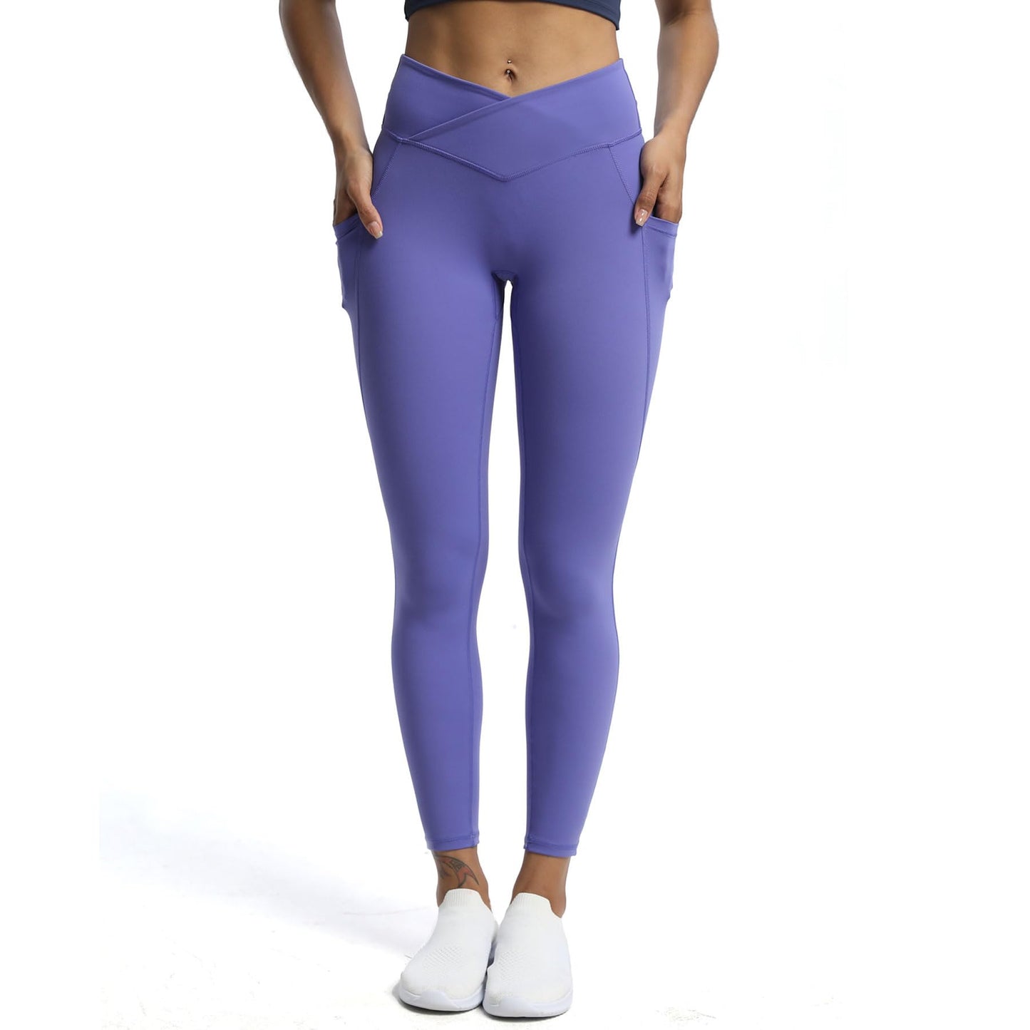 Aoxjox Trinity High Waisted Yoga Pants with Pockets for Women Tummy Control Cross-Waist Crossover Workout Leggings 26''