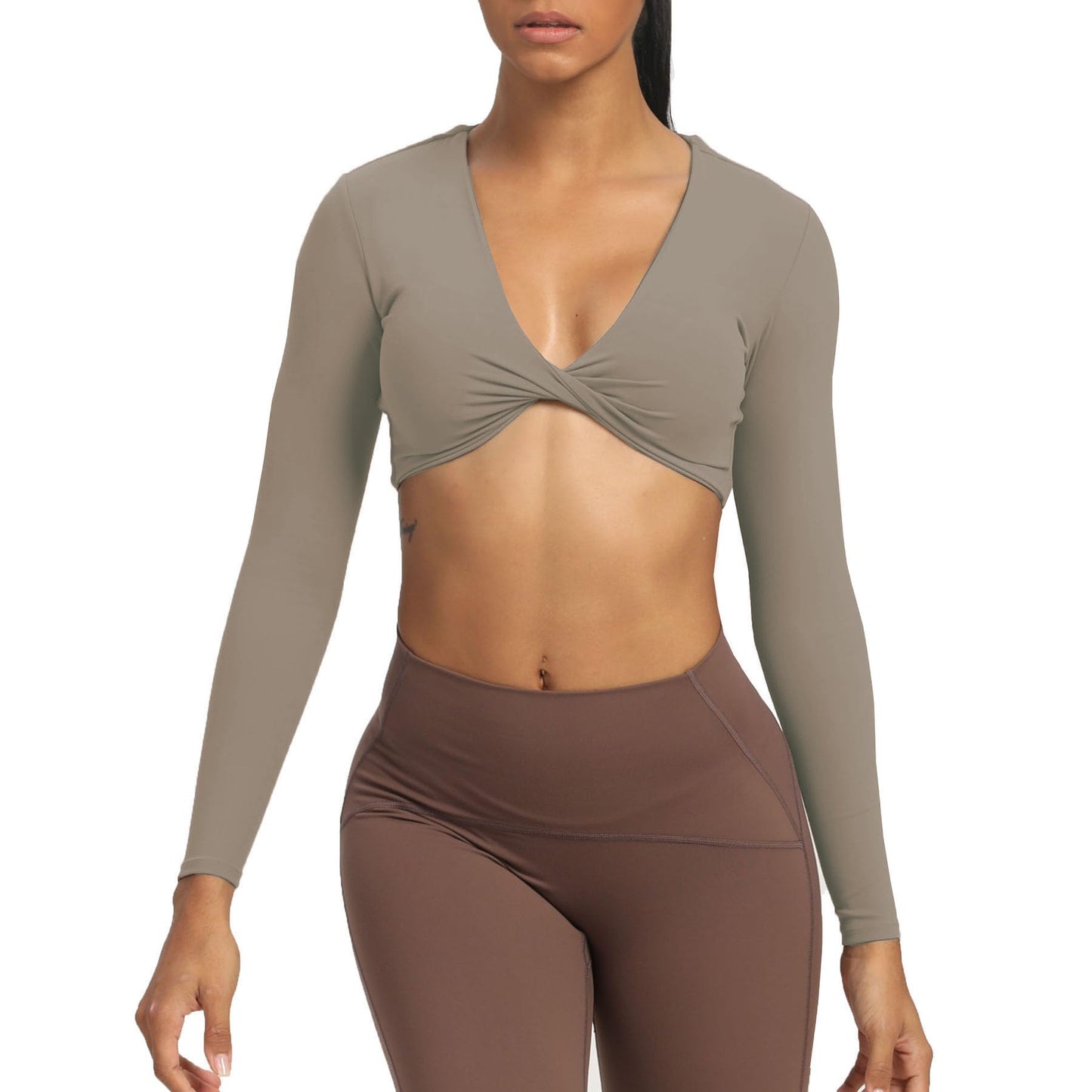 Aoxjox Long Sleeve Crop Tops for Women Sienna Twist Deep V Workout Crop T Shirt Top