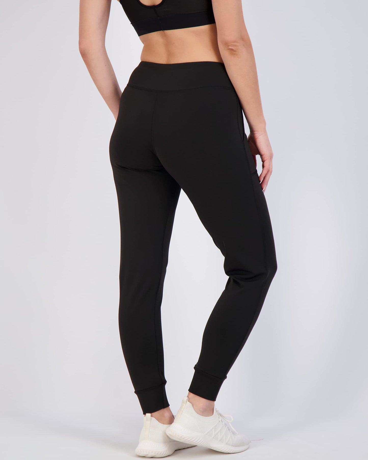 Real Essentials 3 Pack: Women's Joggers with Pockets - High Waist Workout Yoga Tapered Athletic Leggings (Available in Plus)