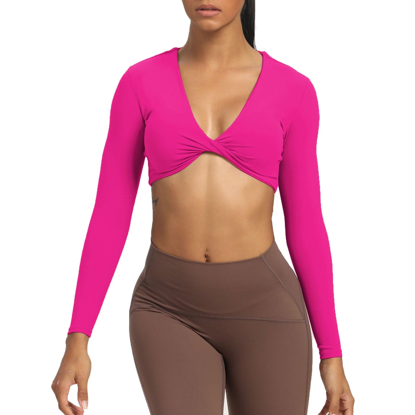 Aoxjox Long Sleeve Crop Tops for Women Sienna Twist Deep V Workout Crop T Shirt Top