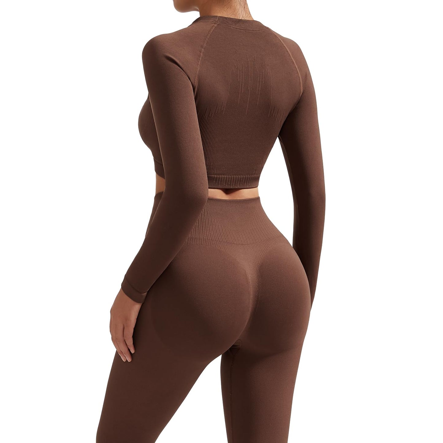 RXRXCOCO Seamless Workout Sets for Women 2 Piece Hidden Scrunch Butt Lifting Leggings Raglan Sleeves Crop Tops Matching