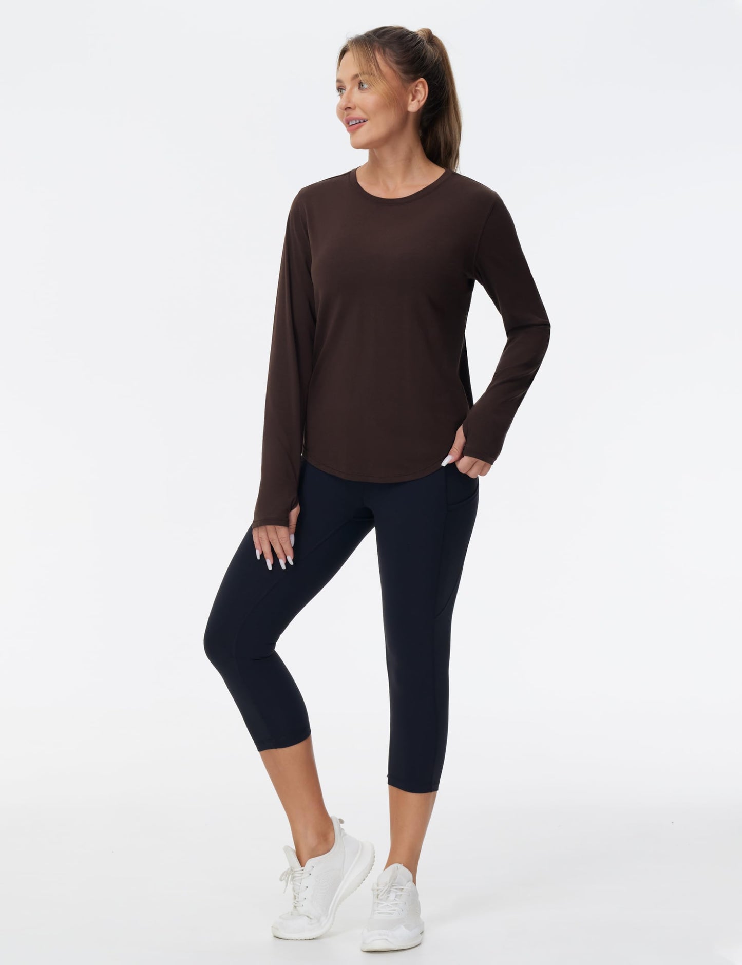 THE GYM PEOPLE Women's Long Sleeve Workout Shirts Athletic Crewneck Hiking Tops with Thumb Hole