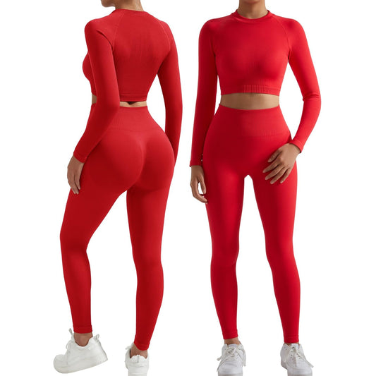 RXRXCOCO Seamless Workout Sets for Women 2 Piece Hidden Scrunch Butt Lifting Leggings Raglan Sleeves Crop Tops Matching