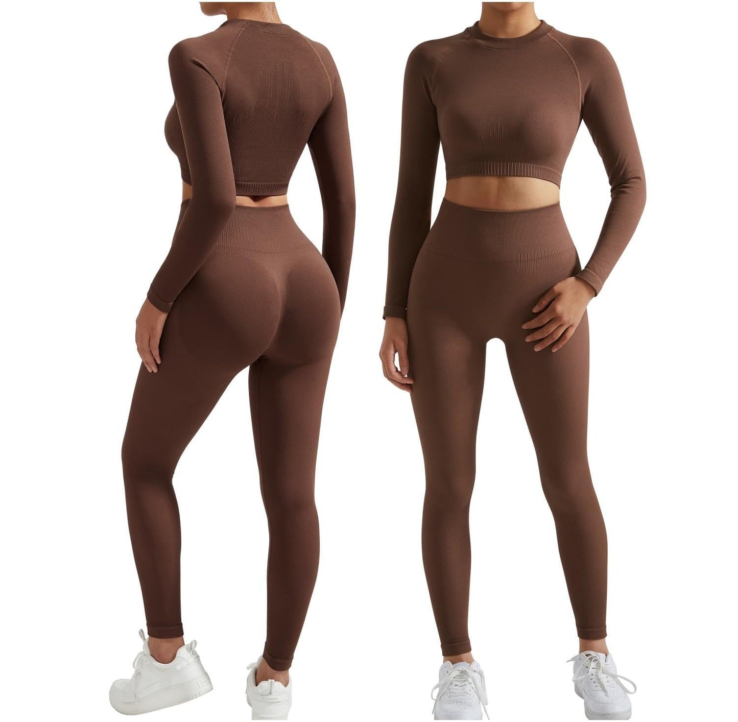 RXRXCOCO Seamless Workout Sets for Women 2 Piece Hidden Scrunch Butt Lifting Leggings Raglan Sleeves Crop Tops Matching