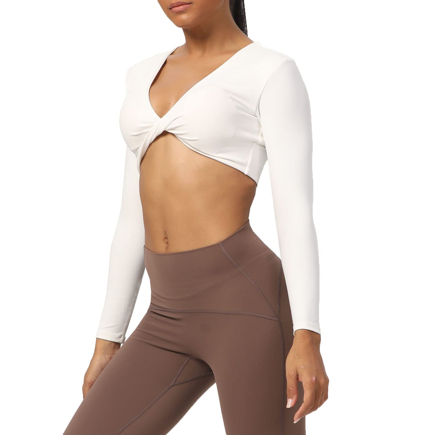 Aoxjox Long Sleeve Crop Tops for Women Sienna Twist Deep V Workout Crop T Shirt Top