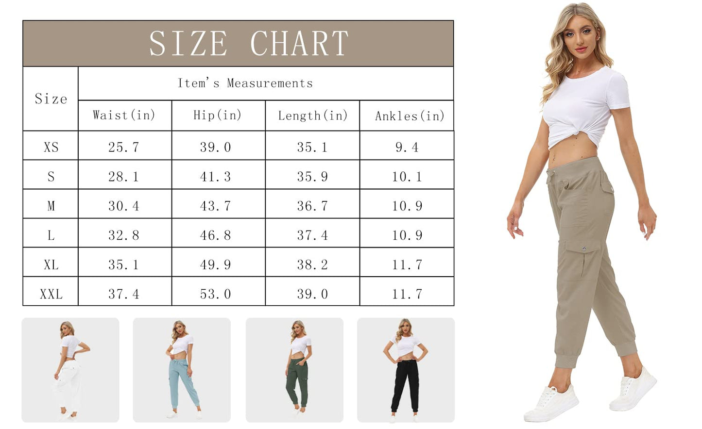 MoFiz Women's Lightweight Hiking Cargo Pants Outdoor Quick Dry Casual Travel Sweatpants Joggers Elastic Waist Button Pockets