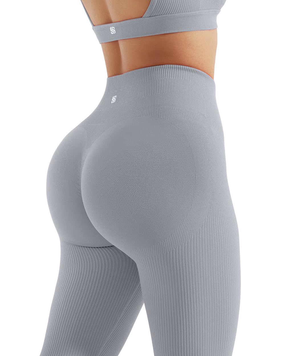 SUUKSESS Open Back Long Sleeve Scrunch Butt Booty Leggings Seamless Ribbed Workout Sets 2 Piece Outfits