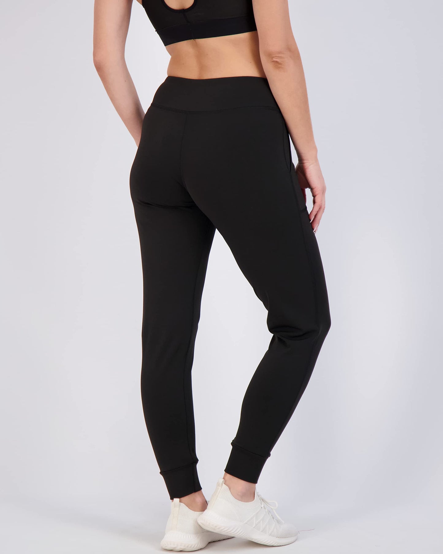 Real Essentials 3 Pack: Women's Joggers with Pockets - High Waist Workout Yoga Tapered Athletic Leggings (Available in Plus)