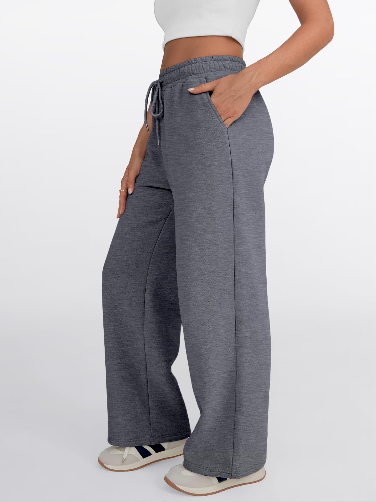 Trendy Queen Womens Wide Leg Sweatpants High Waisted Baggy Lounge Pants Drawstring Athletic Flared Joggers with Pockets