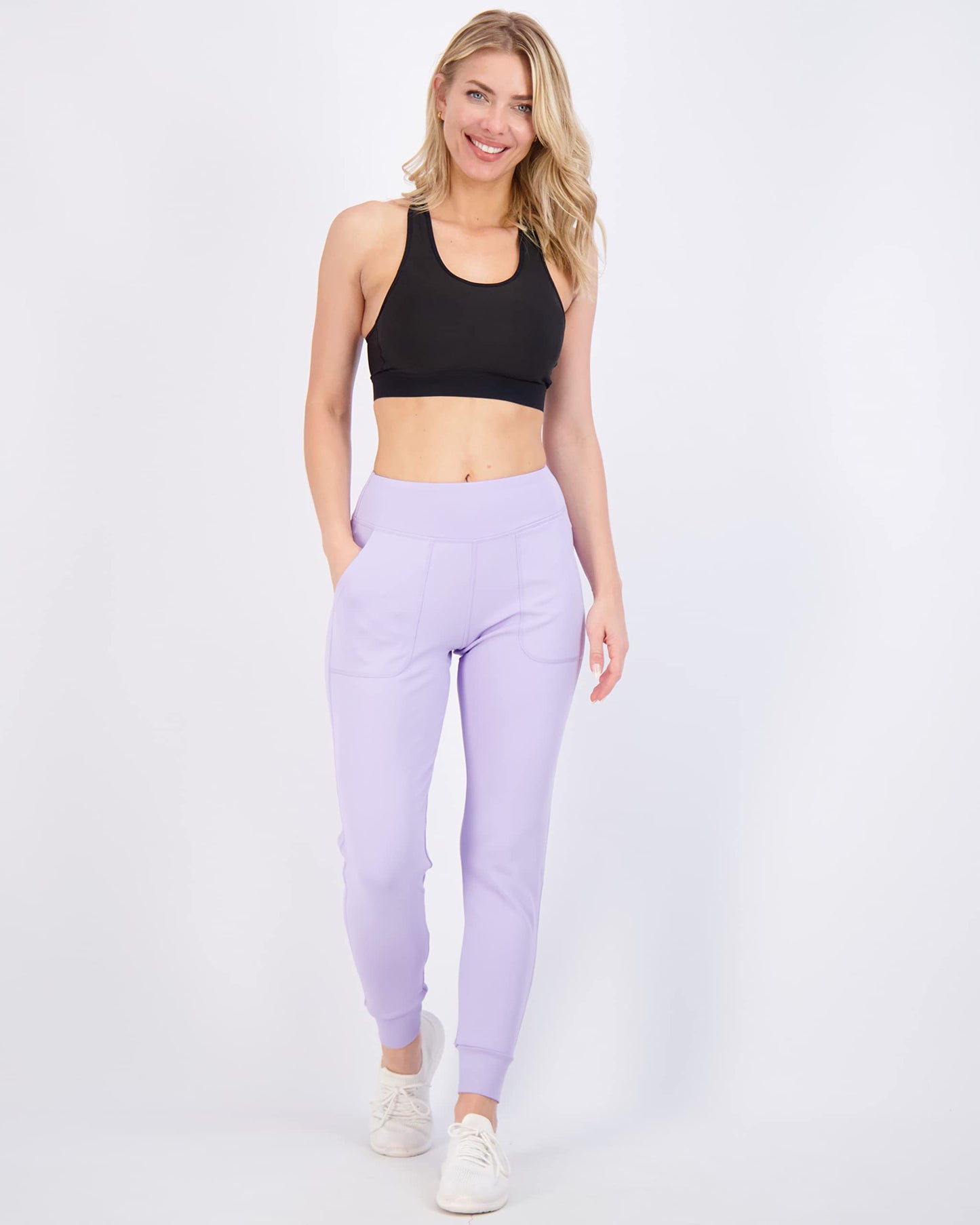 Real Essentials 3 Pack: Women's Joggers with Pockets - High Waist Workout Yoga Tapered Athletic Leggings (Available in Plus)