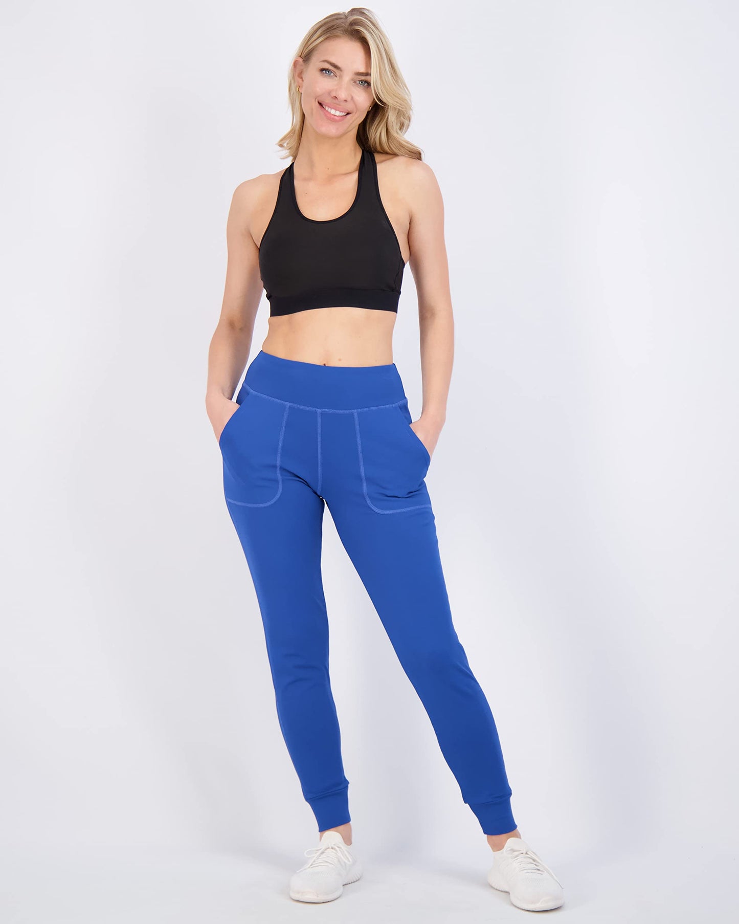 Real Essentials 3 Pack: Women's Joggers with Pockets - High Waist Workout Yoga Tapered Athletic Leggings (Available in Plus)