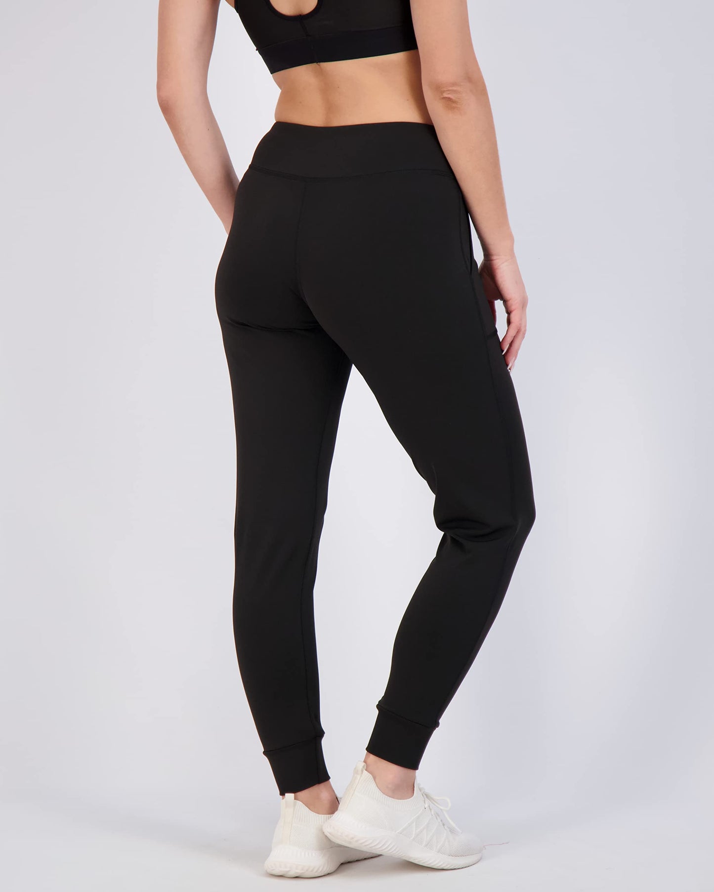 Real Essentials 3 Pack: Women's Joggers with Pockets - High Waist Workout Yoga Tapered Athletic Leggings (Available in Plus)