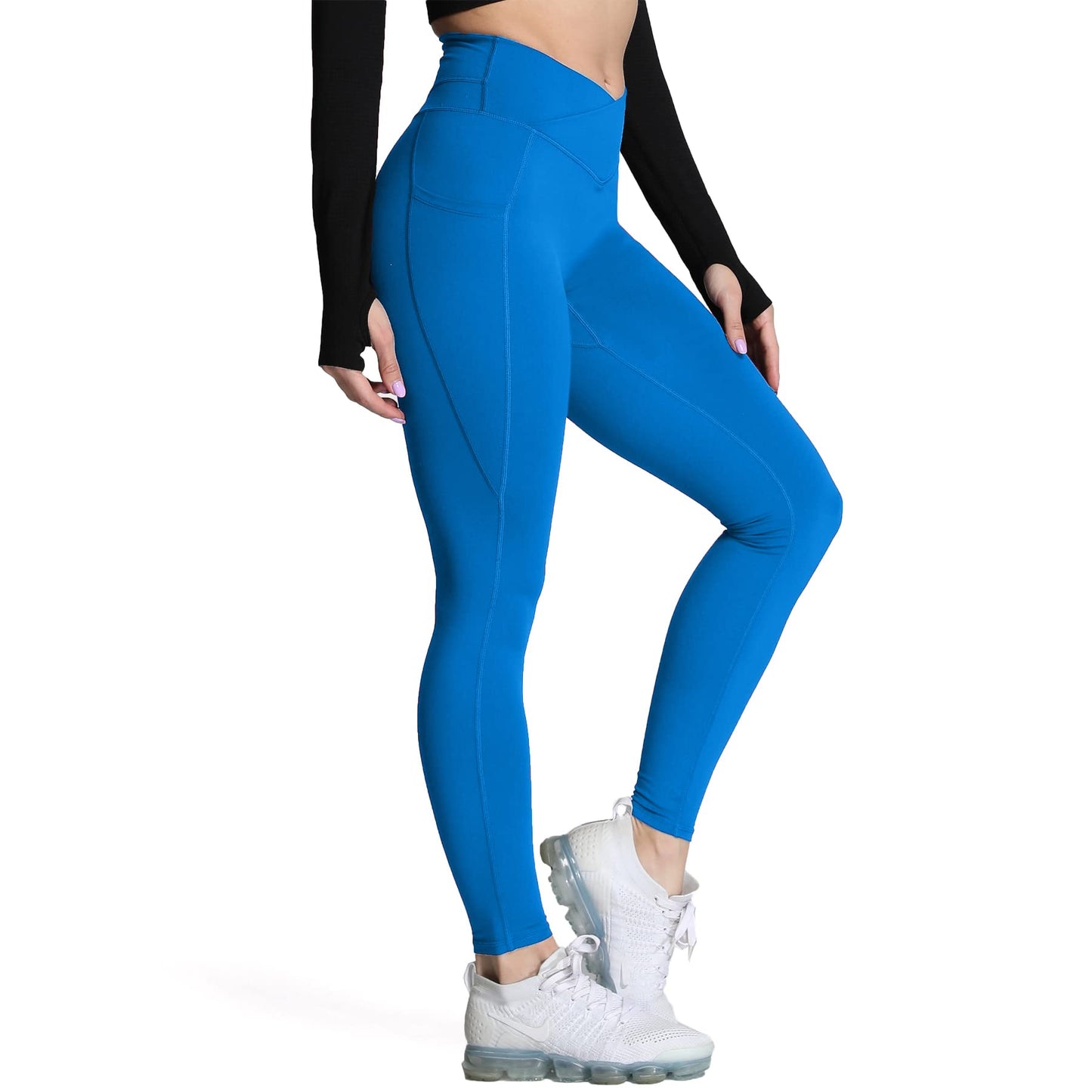 Aoxjox Trinity High Waisted Yoga Pants with Pockets for Women Tummy Control Cross-Waist Crossover Workout Leggings 26''