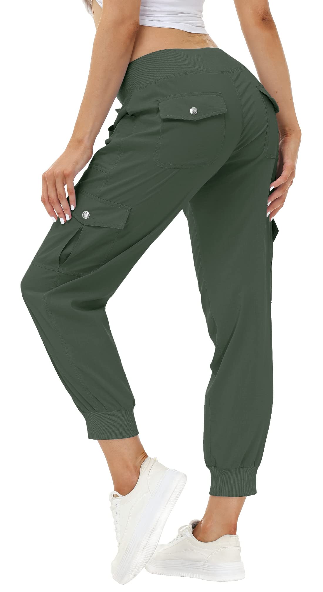 MoFiz Women's Lightweight Hiking Cargo Pants Outdoor Quick Dry Casual Travel Sweatpants Joggers Elastic Waist Button Pockets