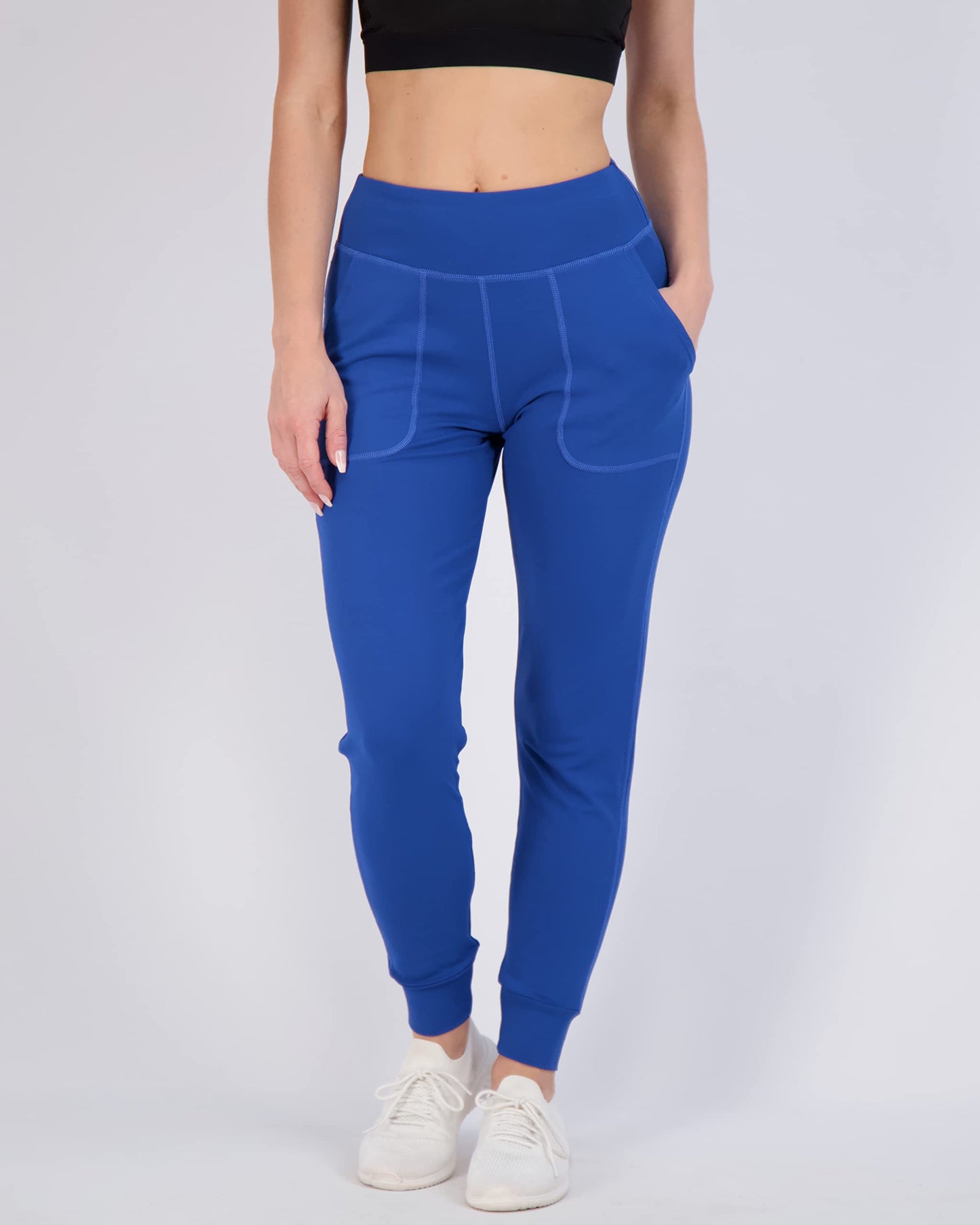 Real Essentials 3 Pack: Women's Joggers with Pockets - High Waist Workout Yoga Tapered Athletic Leggings (Available in Plus)