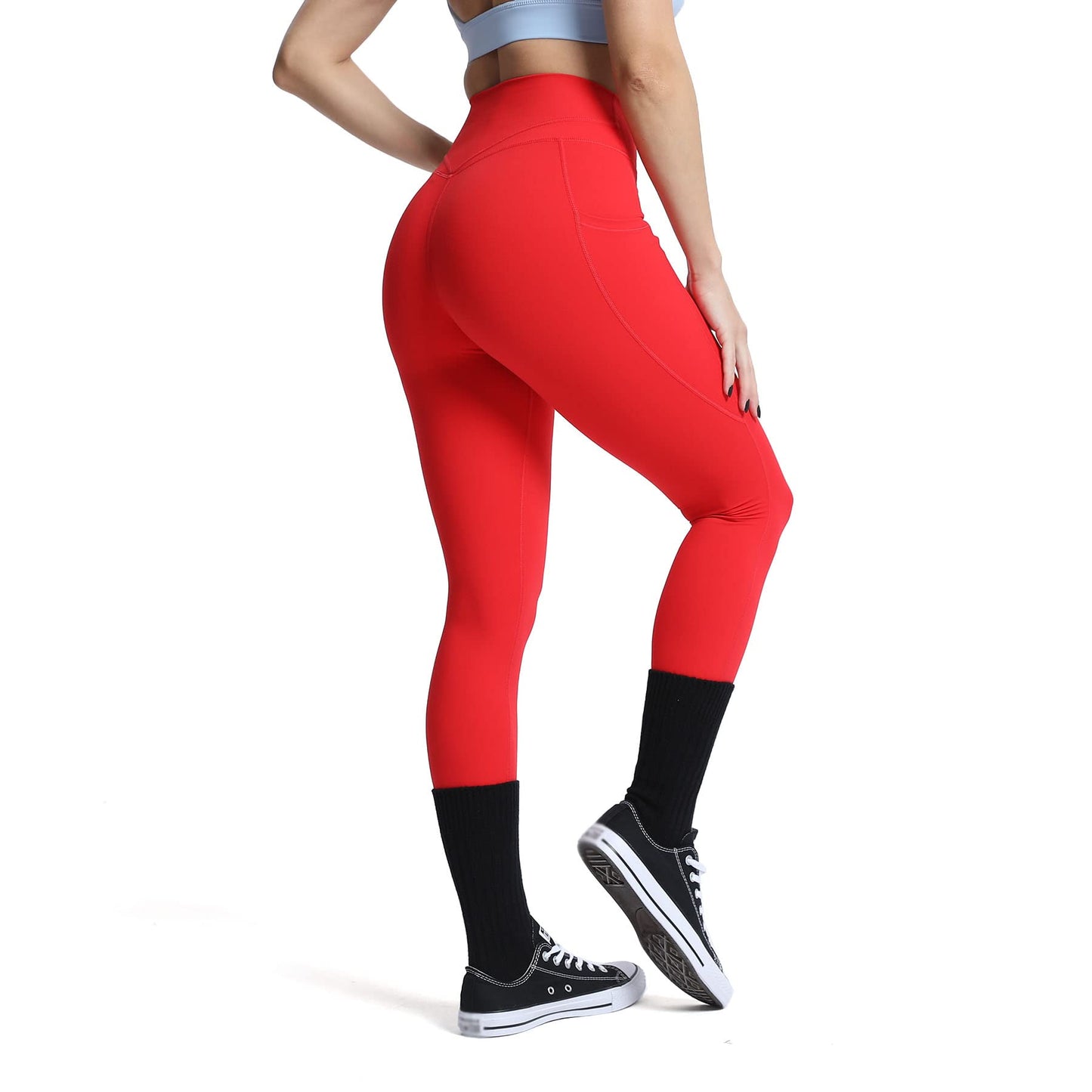 Aoxjox Trinity High Waisted Yoga Pants with Pockets for Women Tummy Control Cross-Waist Crossover Workout Leggings 26''