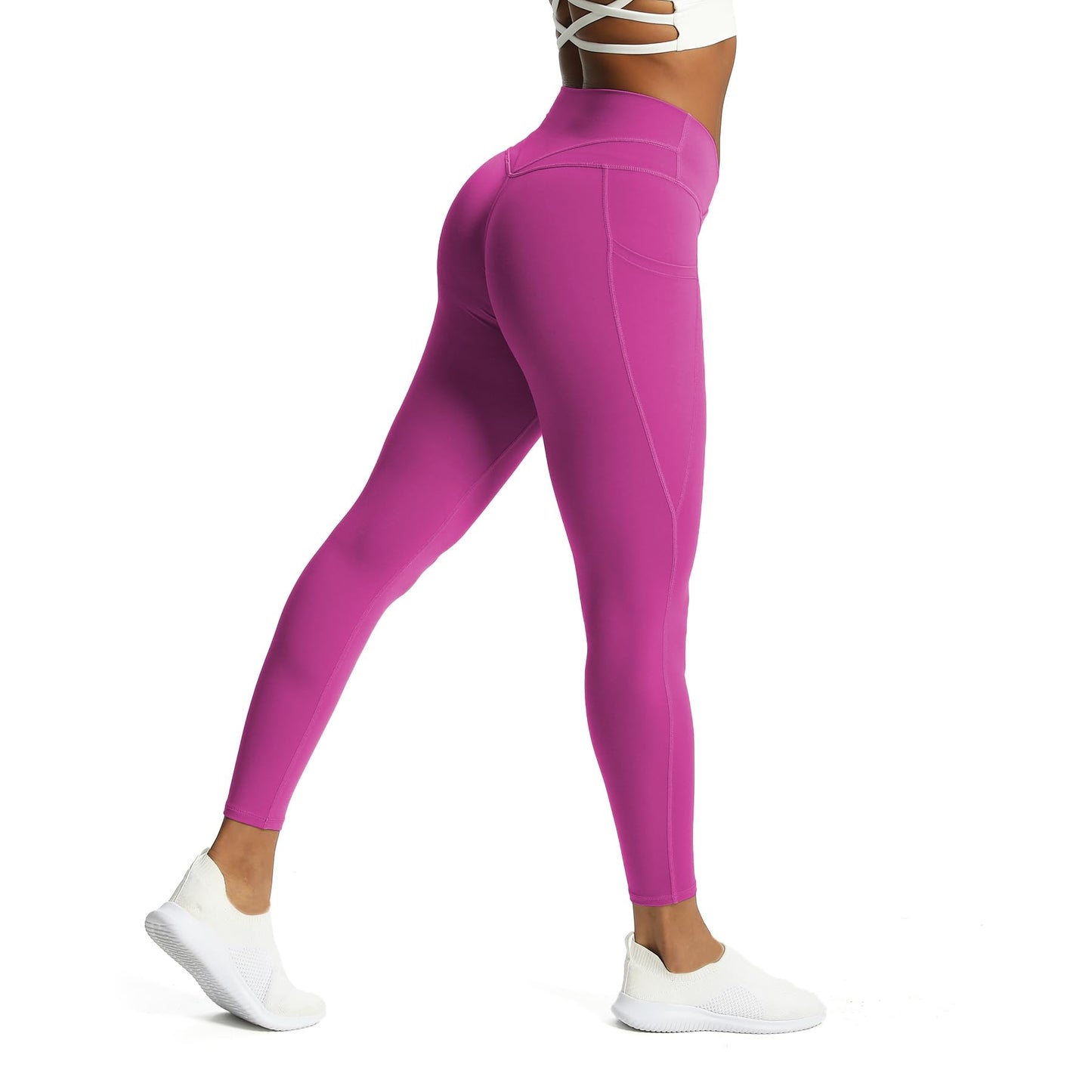 Aoxjox Trinity High Waisted Yoga Pants with Pockets for Women Tummy Control Cross-Waist Crossover Workout Leggings 26''