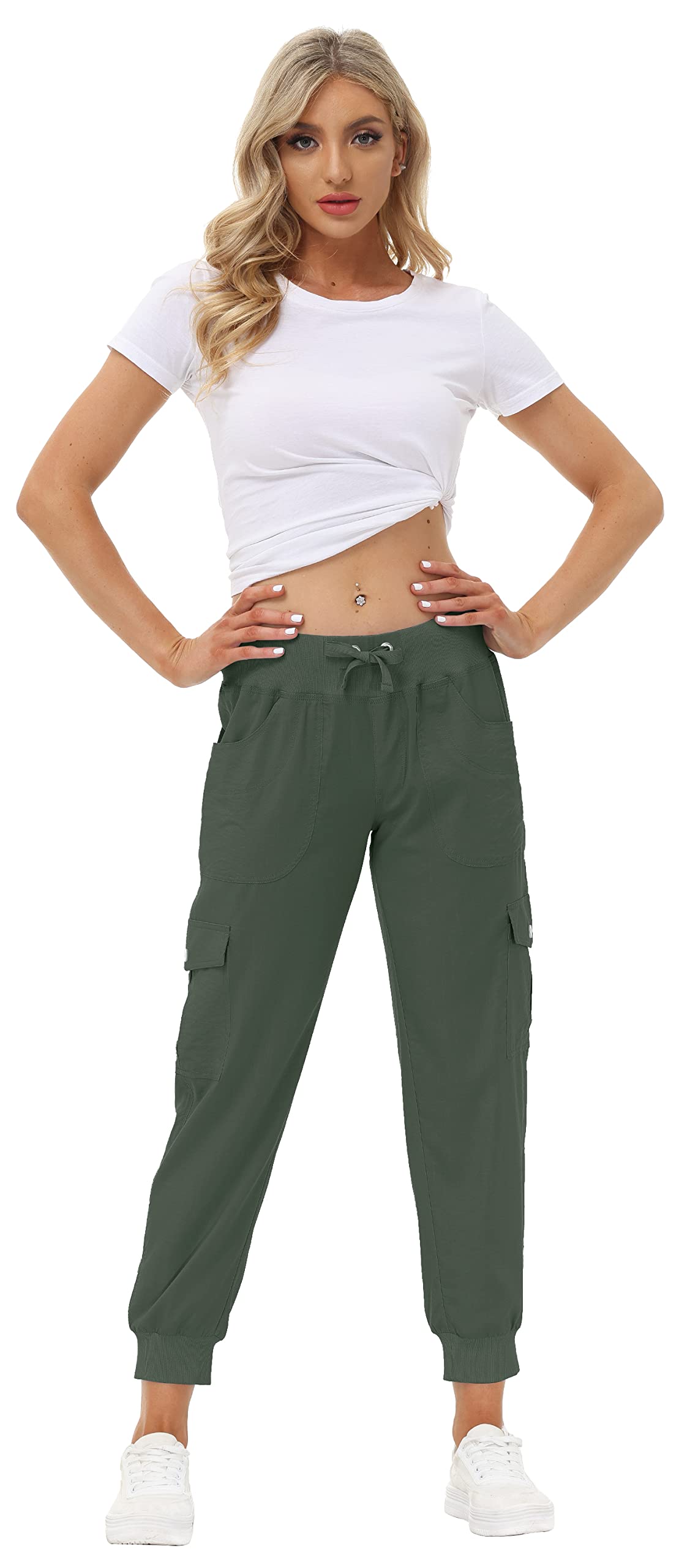 MoFiz Women's Lightweight Hiking Cargo Pants Outdoor Quick Dry Casual Travel Sweatpants Joggers Elastic Waist Button Pockets