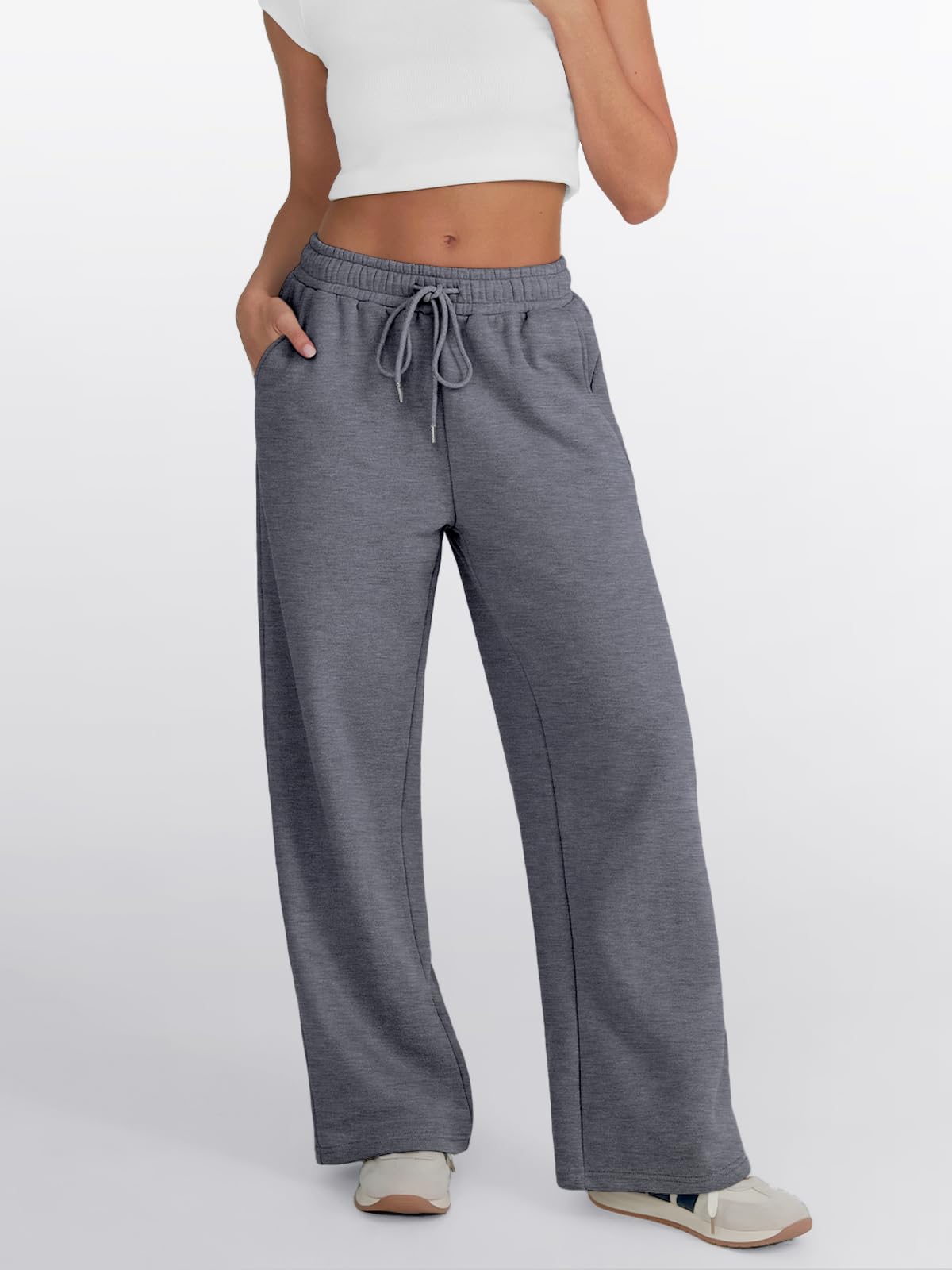 Trendy Queen Womens Wide Leg Sweatpants High Waisted Baggy Lounge Pants Drawstring Athletic Flared Joggers with Pockets