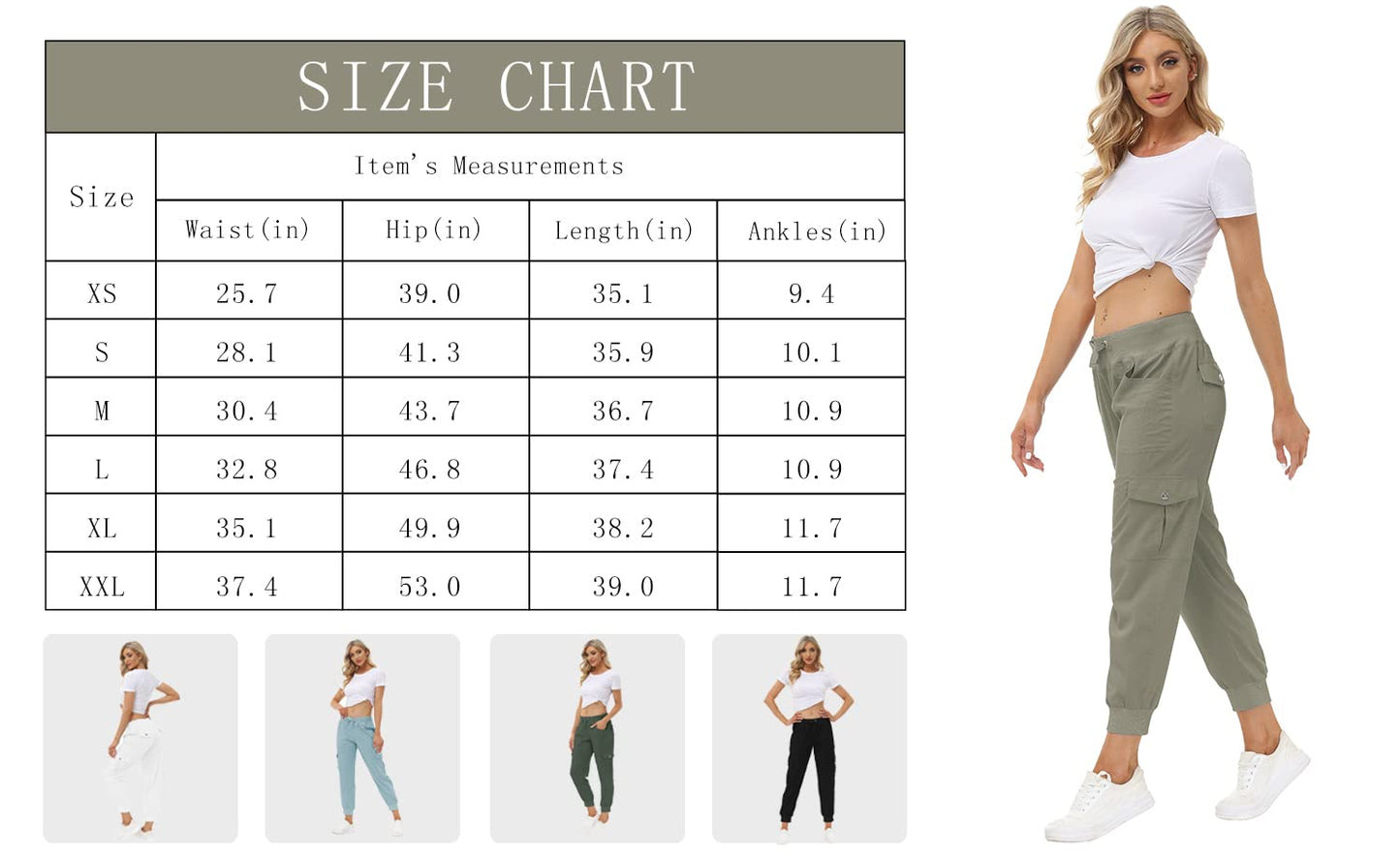 MoFiz Women's Lightweight Hiking Cargo Pants Outdoor Quick Dry Casual Travel Sweatpants Joggers Elastic Waist Button Pockets