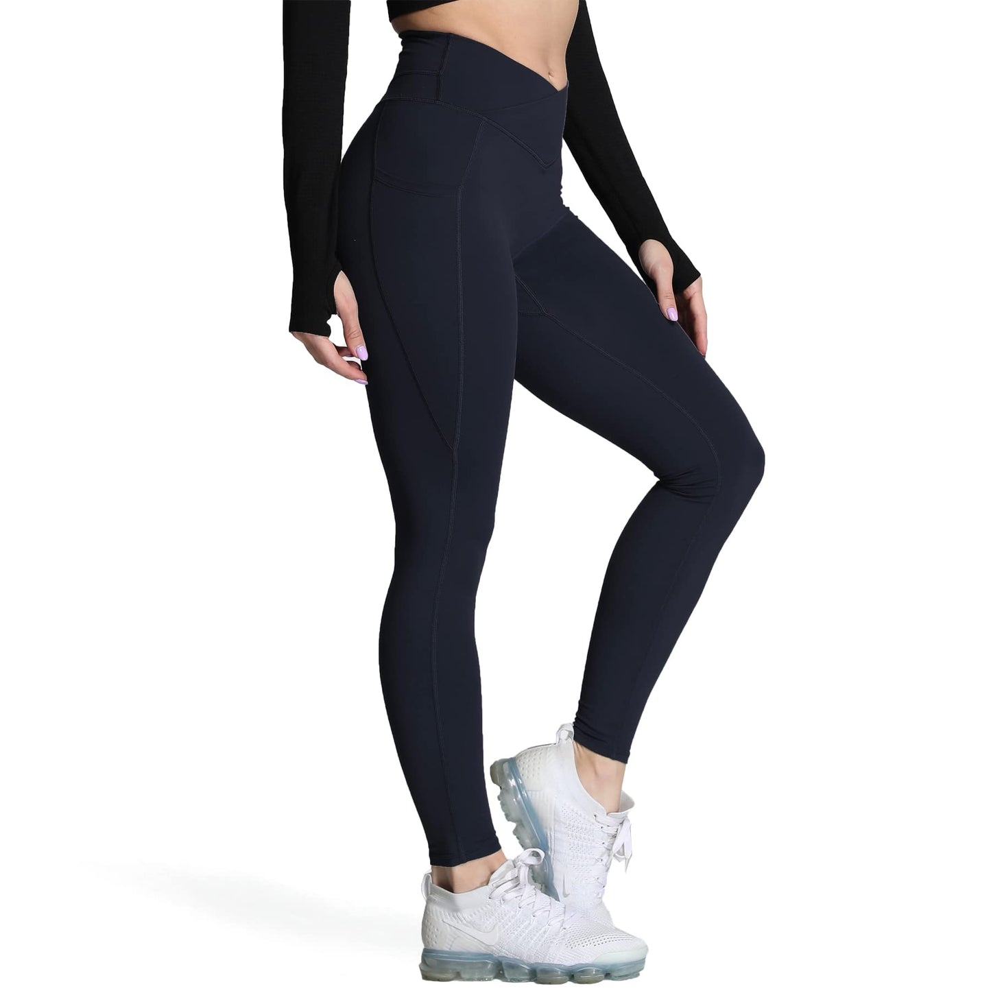 Aoxjox Trinity High Waisted Yoga Pants with Pockets for Women Tummy Control Cross-Waist Crossover Workout Leggings 26''