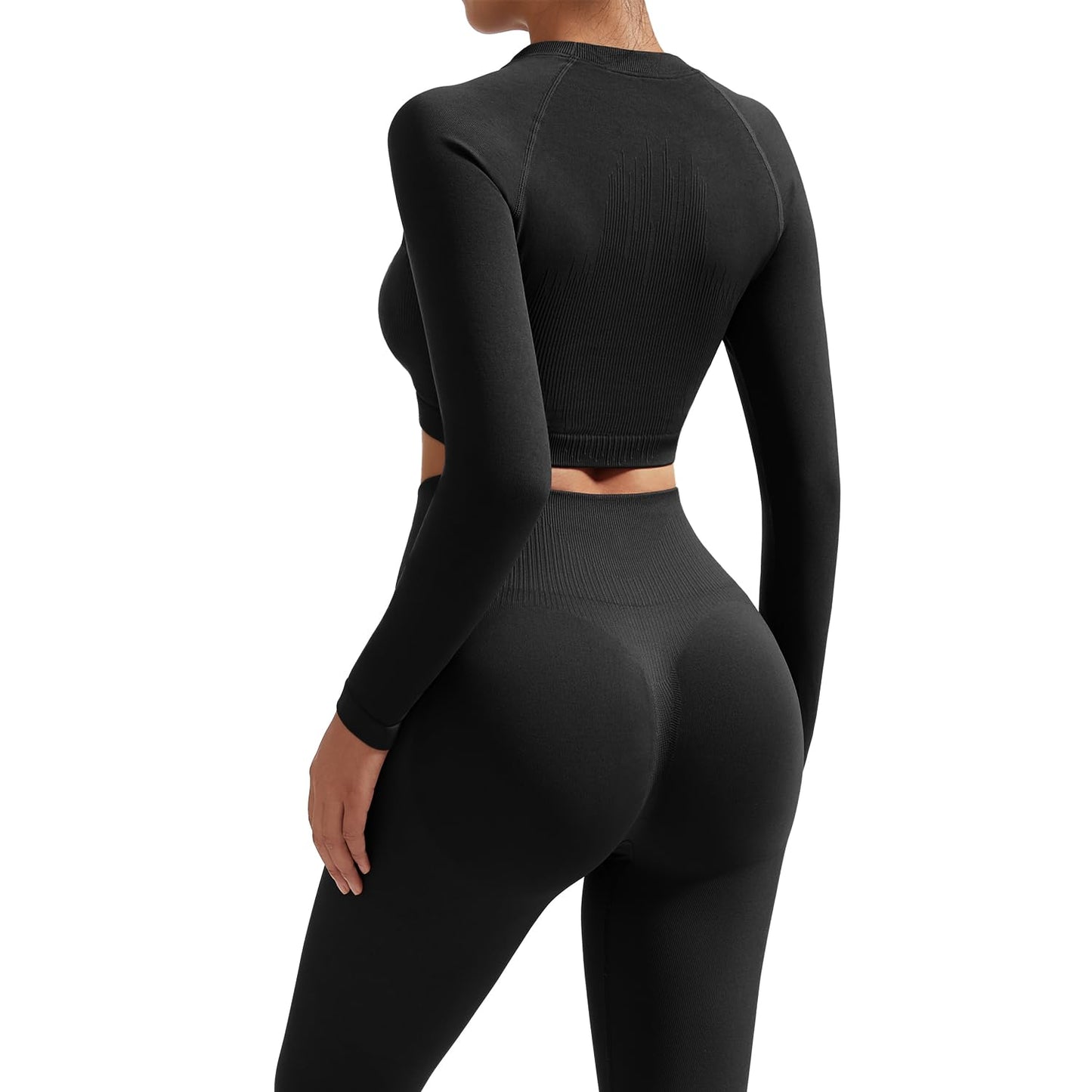 RXRXCOCO Seamless Workout Sets for Women 2 Piece Hidden Scrunch Butt Lifting Leggings Raglan Sleeves Crop Tops Matching