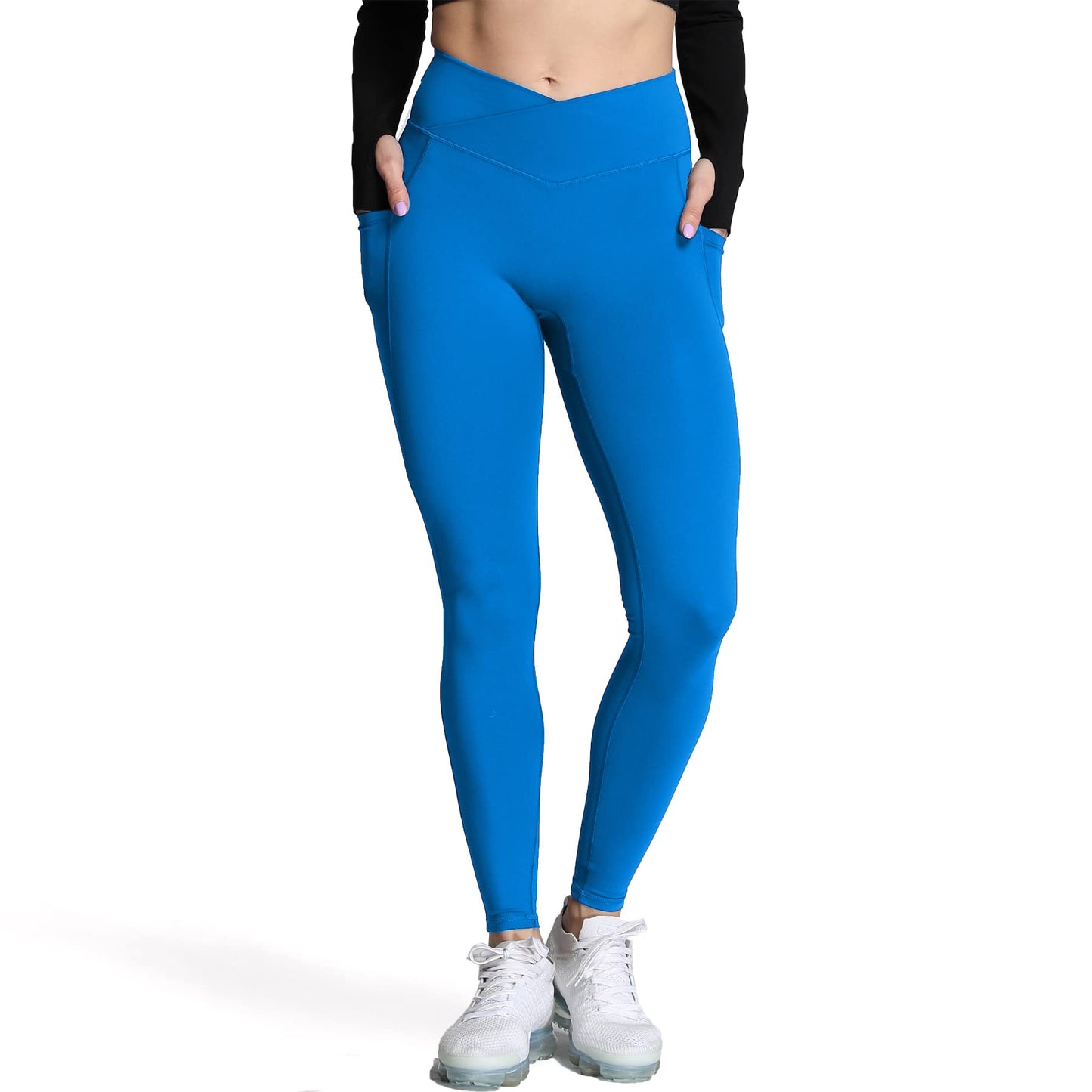 Aoxjox Trinity High Waisted Yoga Pants with Pockets for Women Tummy Control Cross-Waist Crossover Workout Leggings 26''