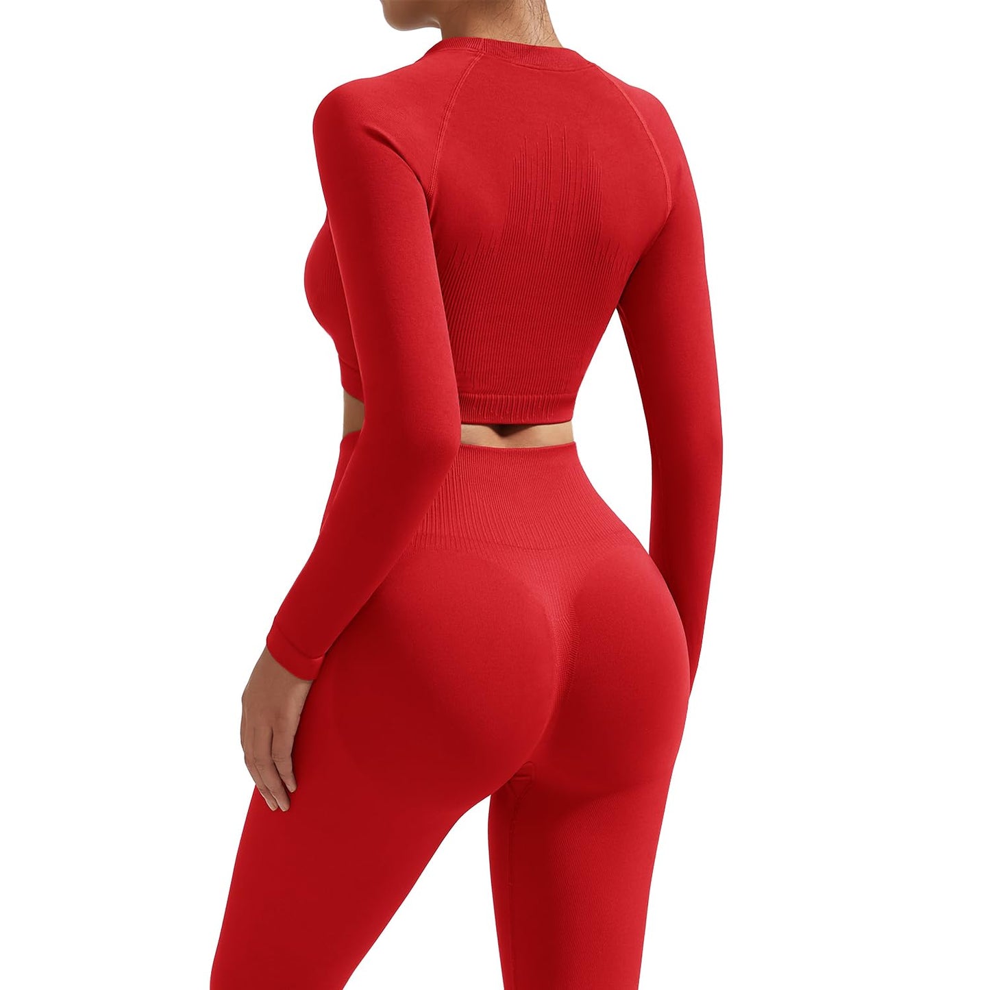 RXRXCOCO Seamless Workout Sets for Women 2 Piece Hidden Scrunch Butt Lifting Leggings Raglan Sleeves Crop Tops Matching