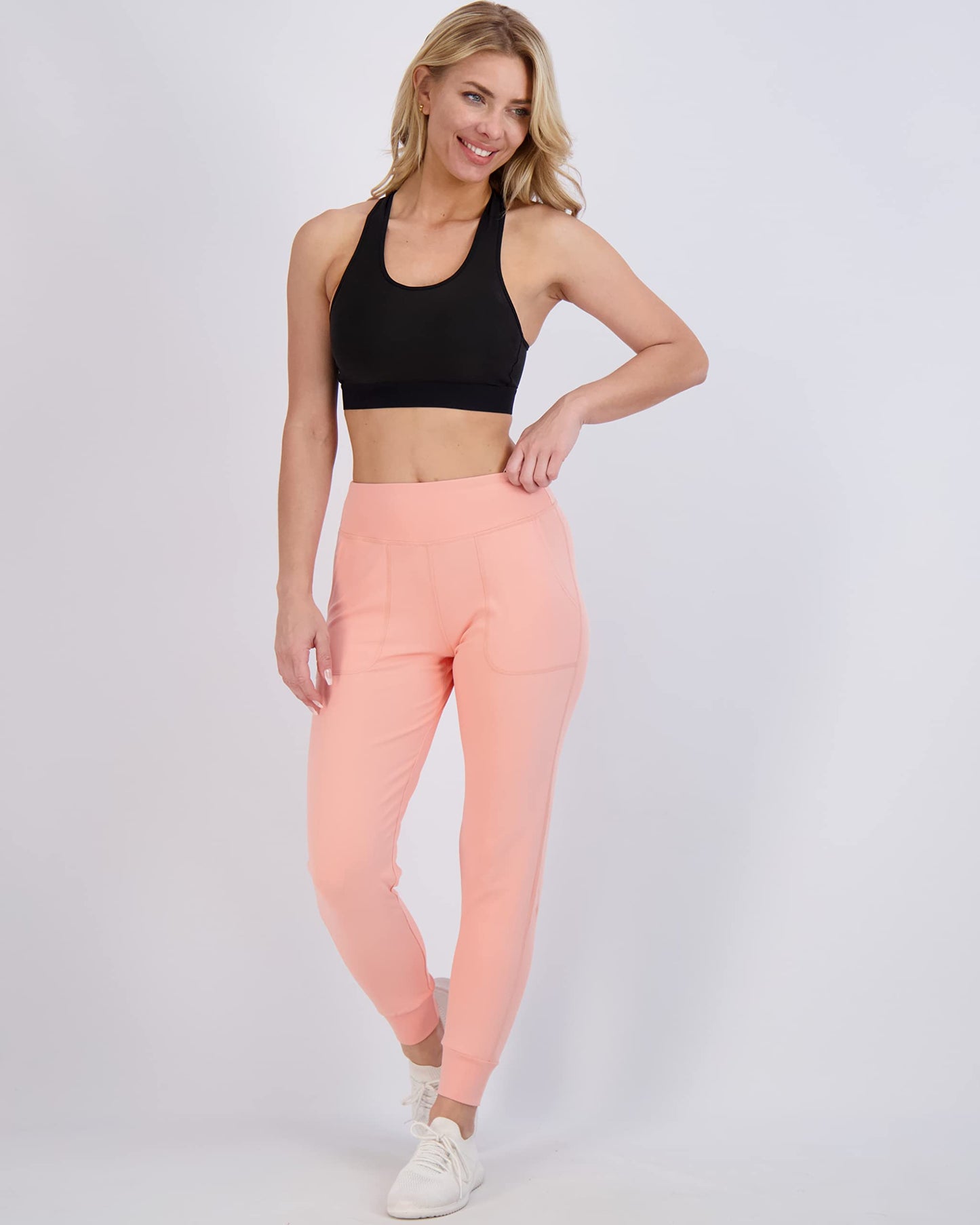 Real Essentials 3 Pack: Women's Joggers with Pockets - High Waist Workout Yoga Tapered Athletic Leggings (Available in Plus)