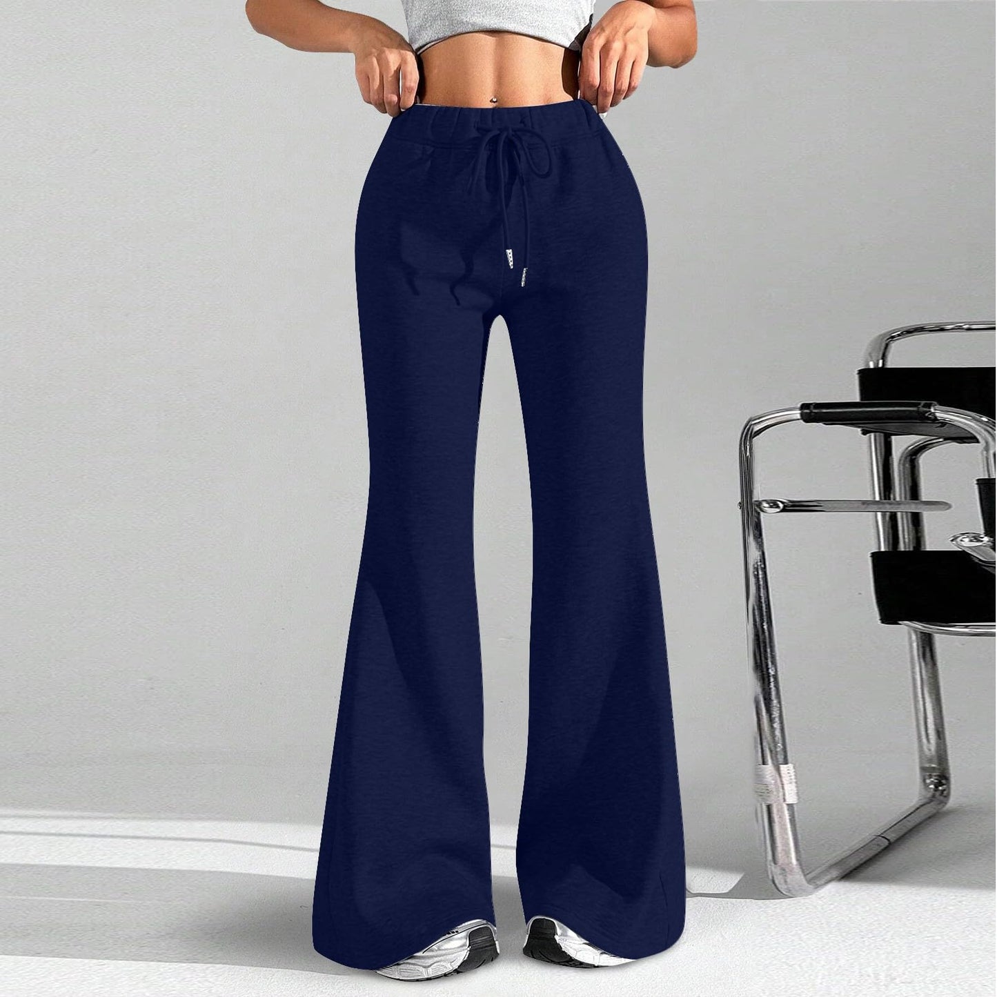 Women Wide Leg Sweatpants High Waisted Baggy Flare Sweatpants with Pockets Plus Size Drawstring Y2K Flare Pants