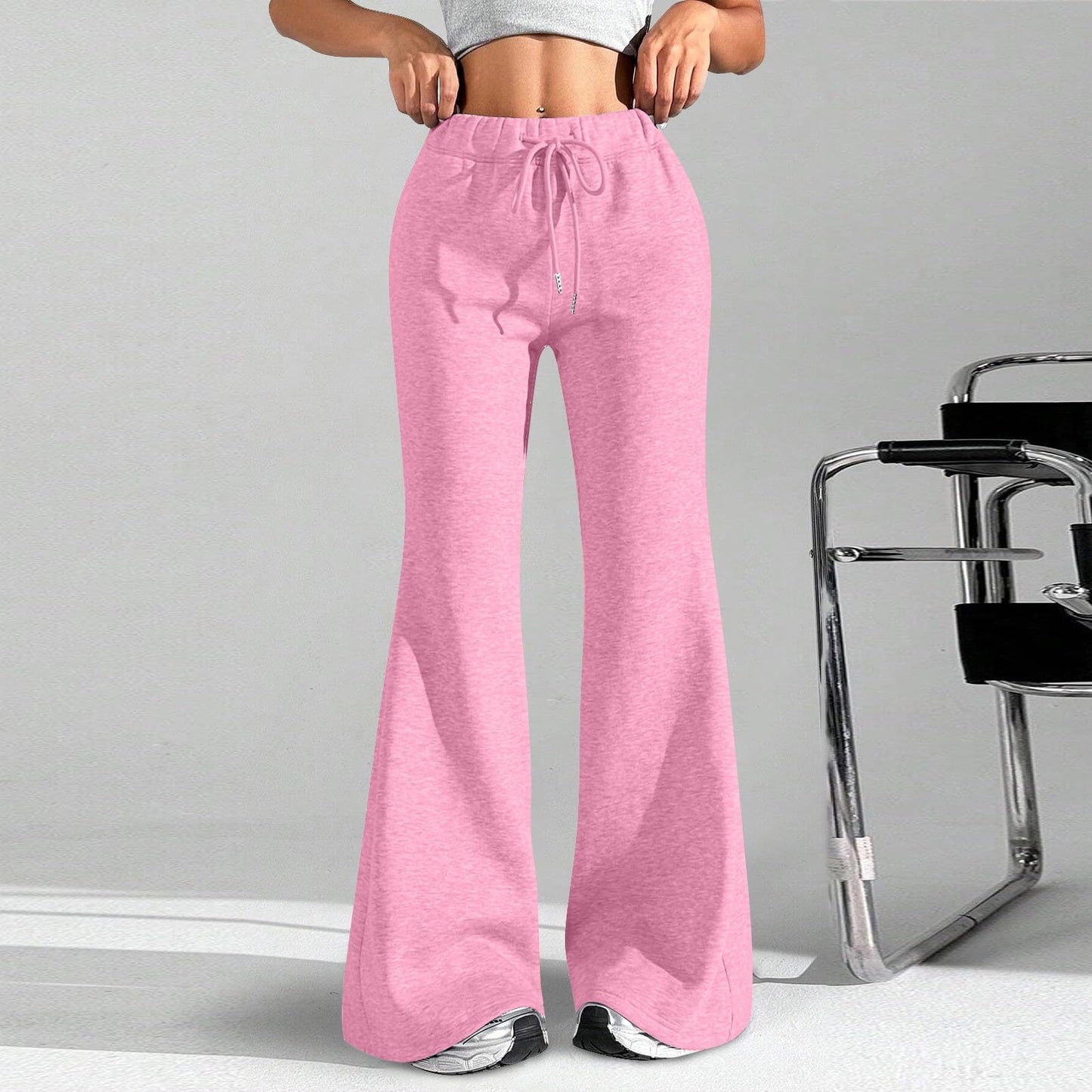 Women Wide Leg Sweatpants High Waisted Baggy Flare Sweatpants with Pockets Plus Size Drawstring Y2K Flare Pants