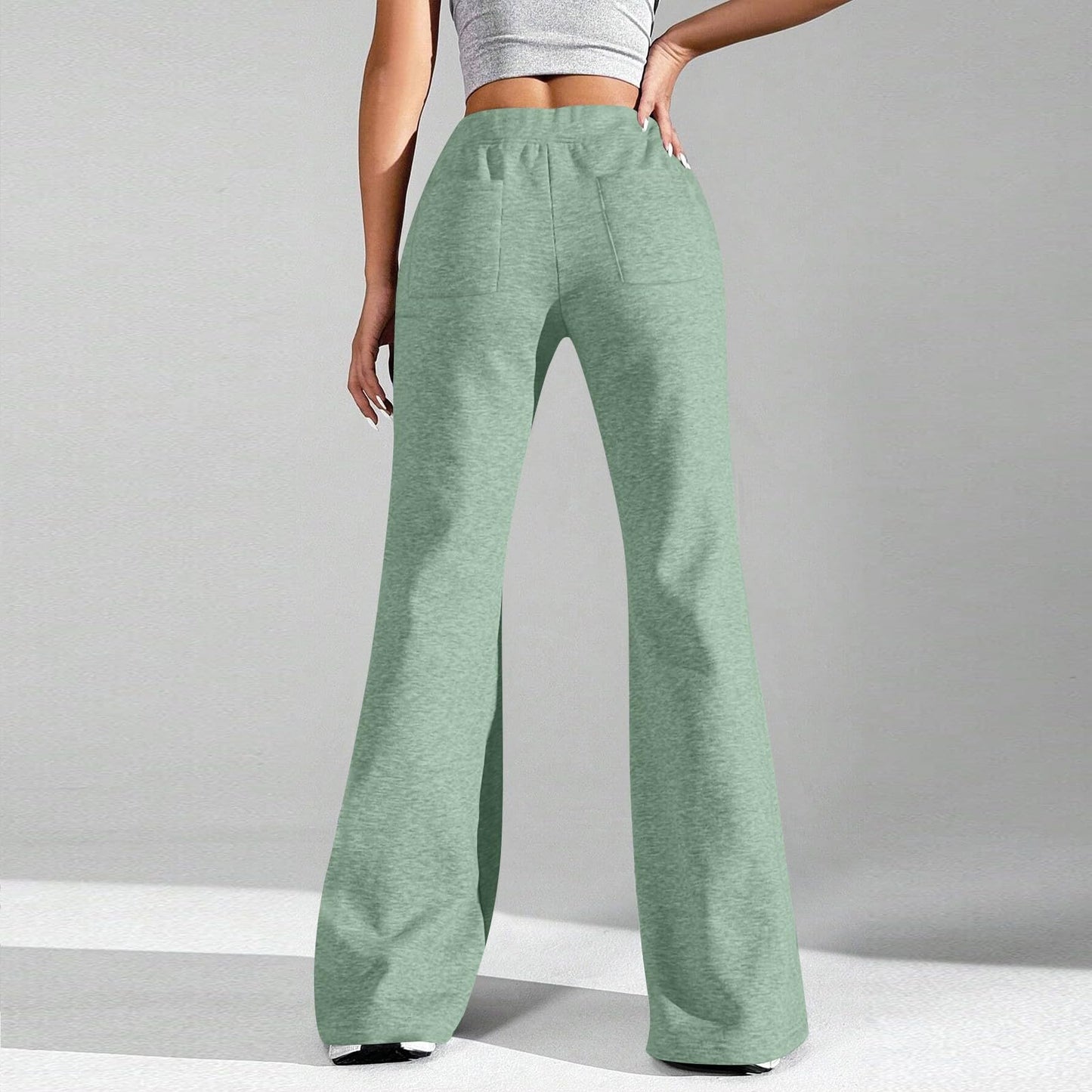 Women Wide Leg Sweatpants High Waisted Baggy Flare Sweatpants with Pockets Plus Size Drawstring Y2K Flare Pants