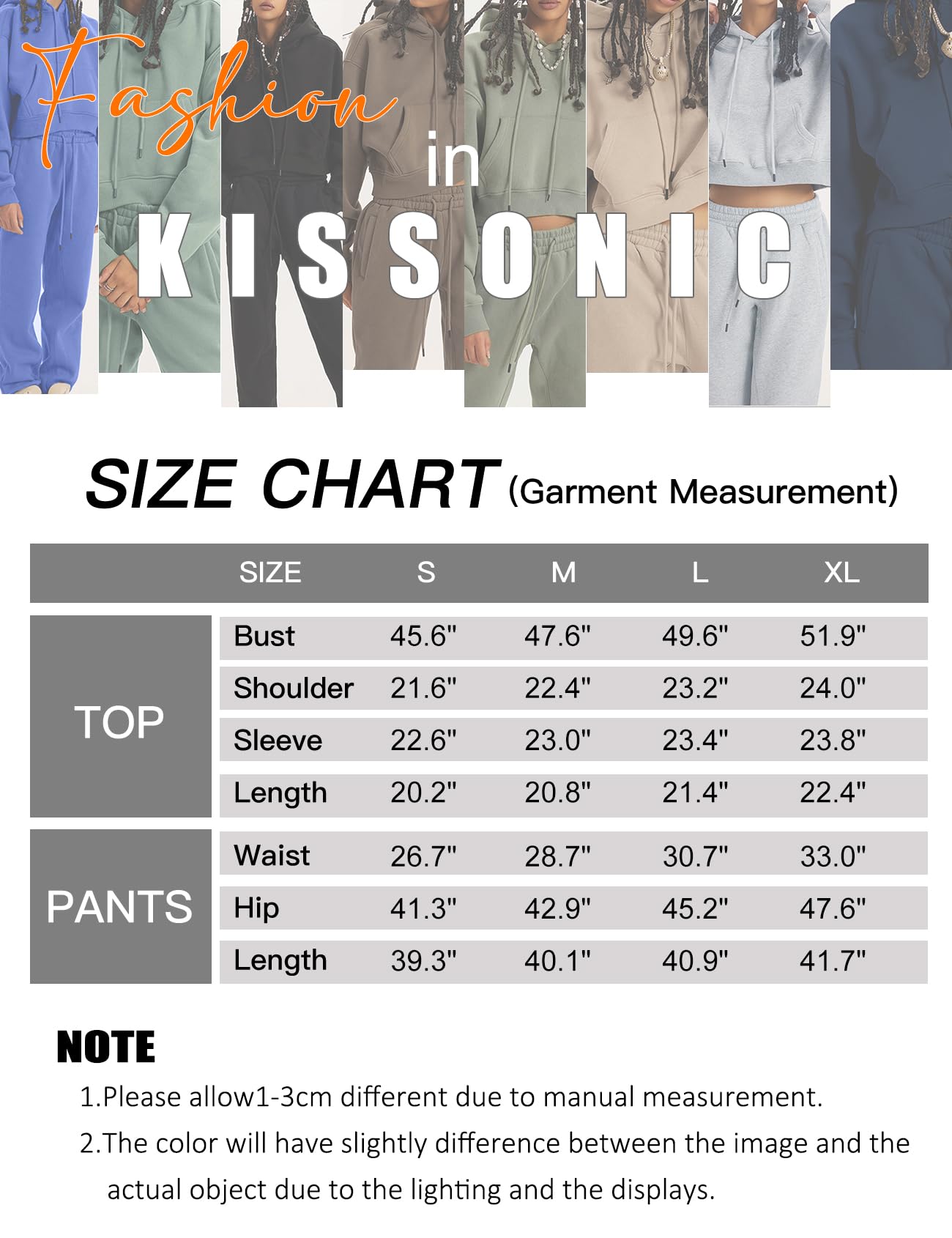 Kissonic Women's Fleece Jogger Sets 2 Pieces Sweatsuits Outfits Crop Top Hoodies Jogger Pants