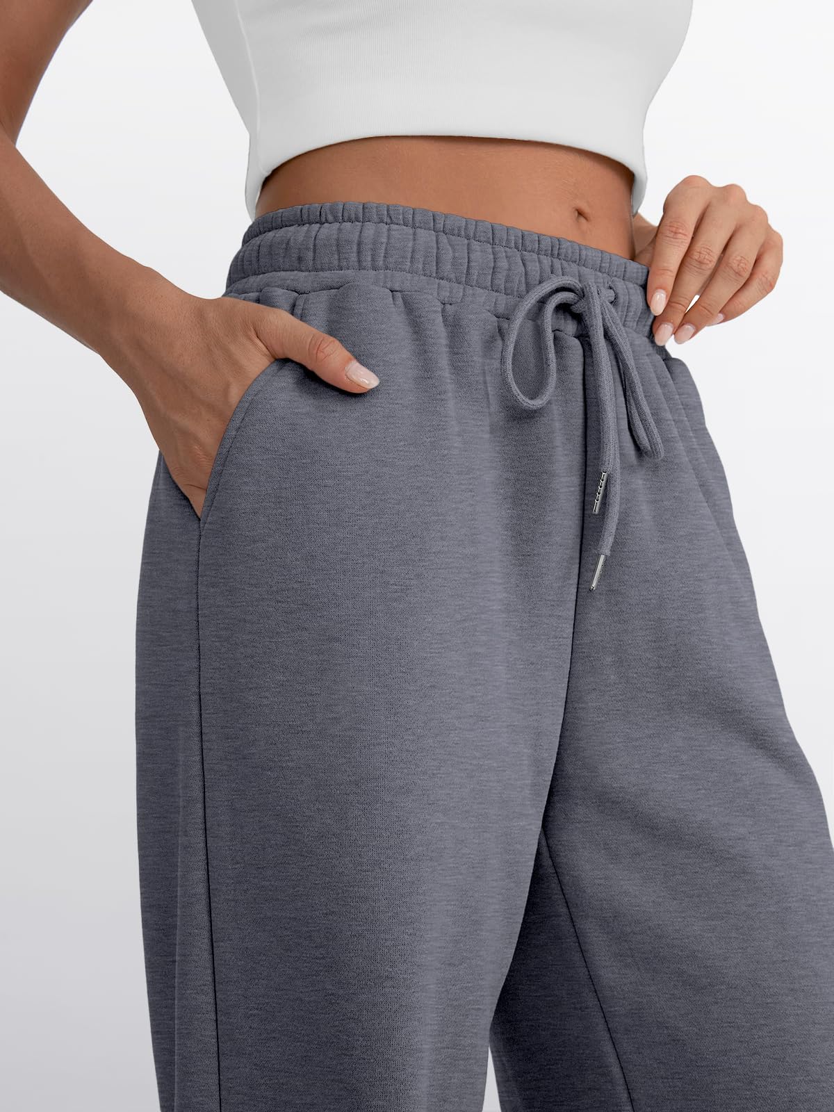 Trendy Queen Womens Wide Leg Sweatpants High Waisted Baggy Lounge Pants Drawstring Athletic Flared Joggers with Pockets