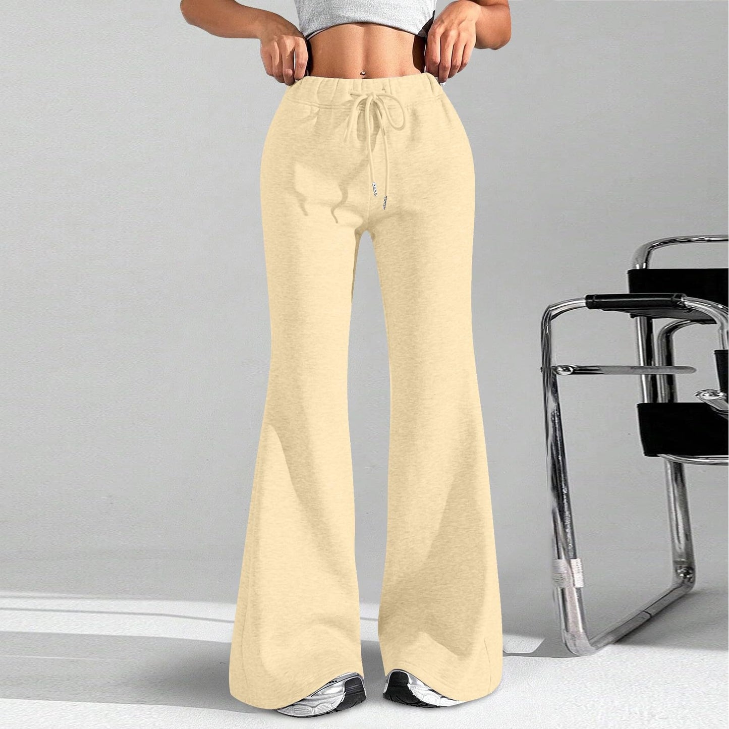 Women Wide Leg Sweatpants High Waisted Baggy Flare Sweatpants with Pockets Plus Size Drawstring Y2K Flare Pants