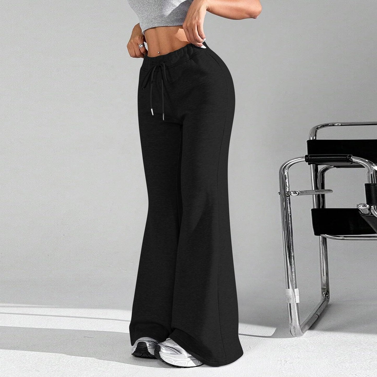 Women Wide Leg Sweatpants High Waisted Baggy Flare Sweatpants with Pockets Plus Size Drawstring Y2K Flare Pants