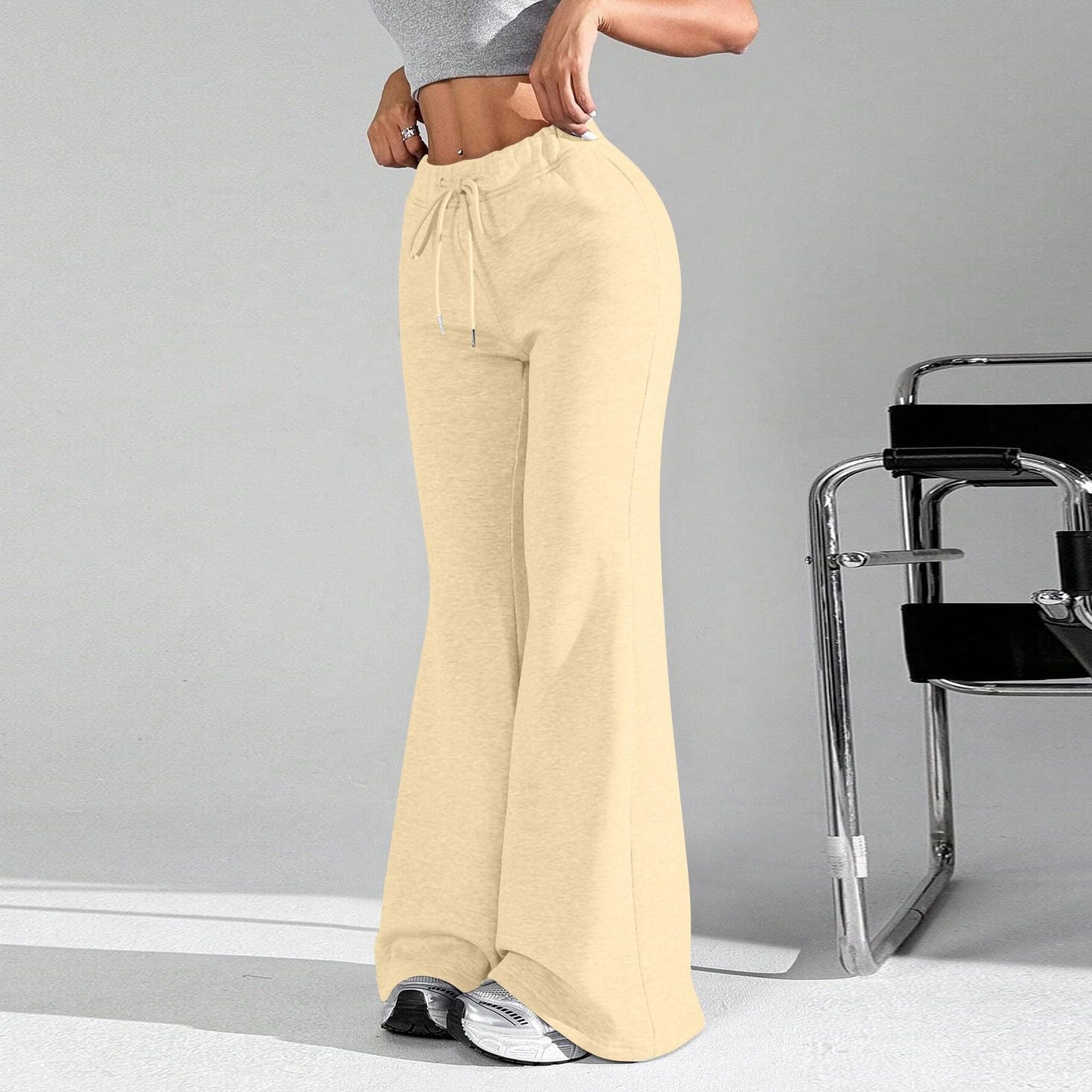 Women Wide Leg Sweatpants High Waisted Baggy Flare Sweatpants with Pockets Plus Size Drawstring Y2K Flare Pants