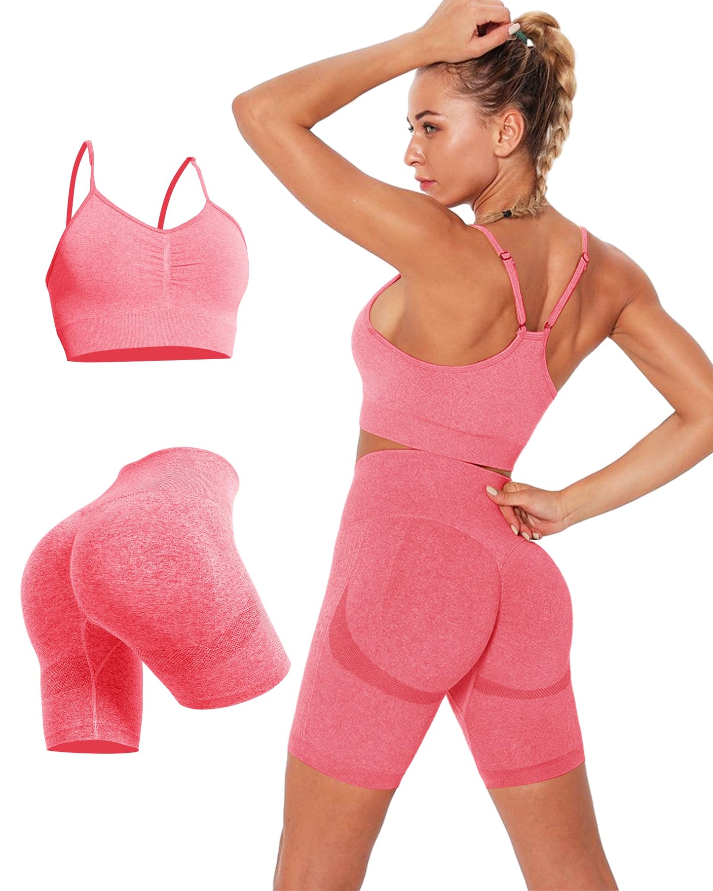 Workout Sets for Women 2 Piece Strappy Sports Bra High Waist Booty Biker Shorts Exercise Gym Yoga Outfits