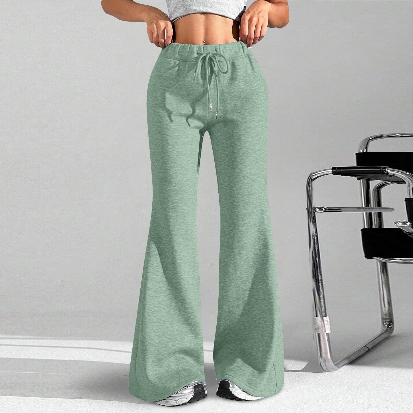 Women Wide Leg Sweatpants High Waisted Baggy Flare Sweatpants with Pockets Plus Size Drawstring Y2K Flare Pants